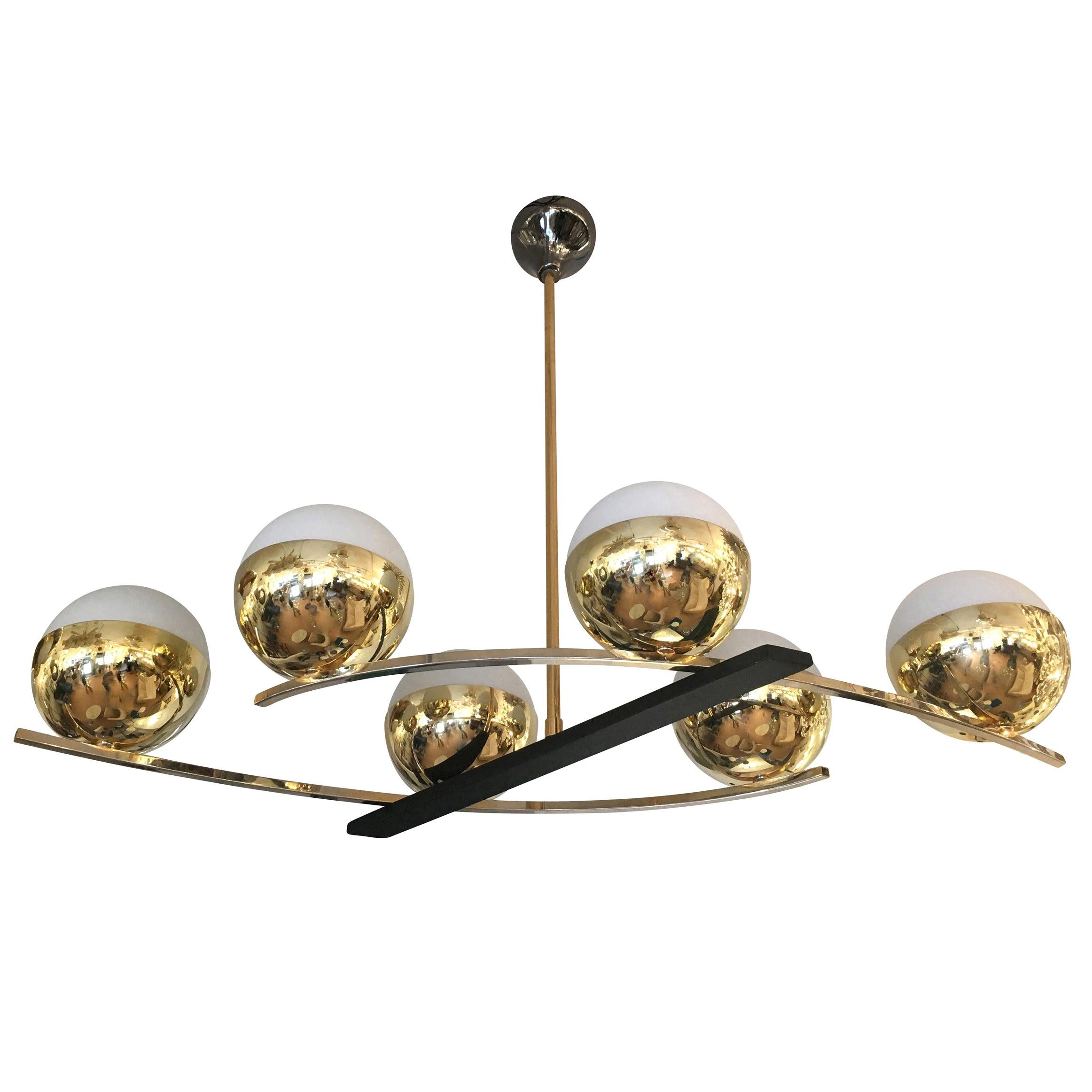 SixGlobe Brass Orbital Chandelier at 1stDibs
