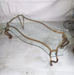 Elegant French Mid Century Gilt Iron Coffee Table, Jansen