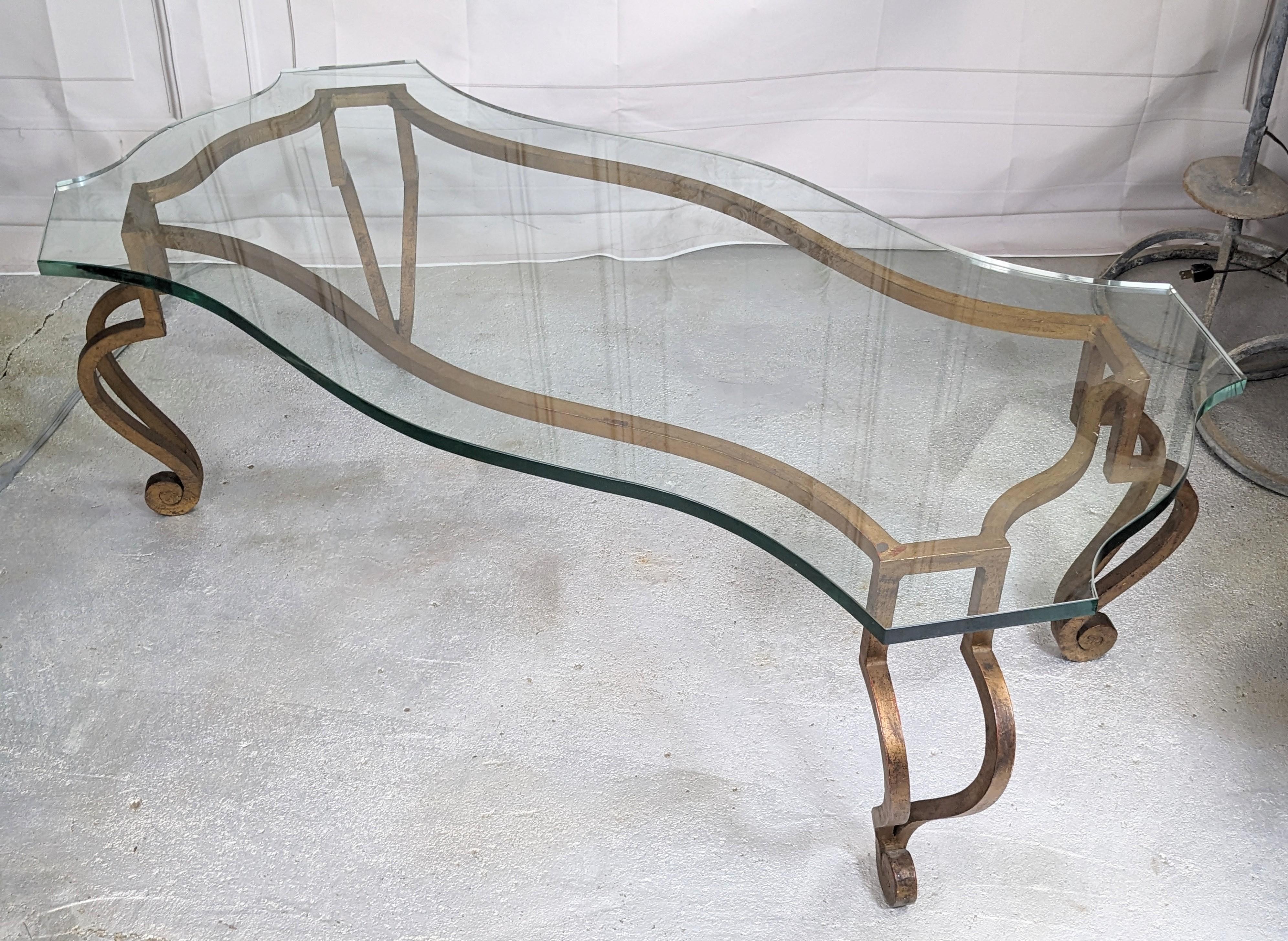 Mid-Century Modern Elegant French Mid Century Gilt Iron Coffee Table, Jansen For Sale