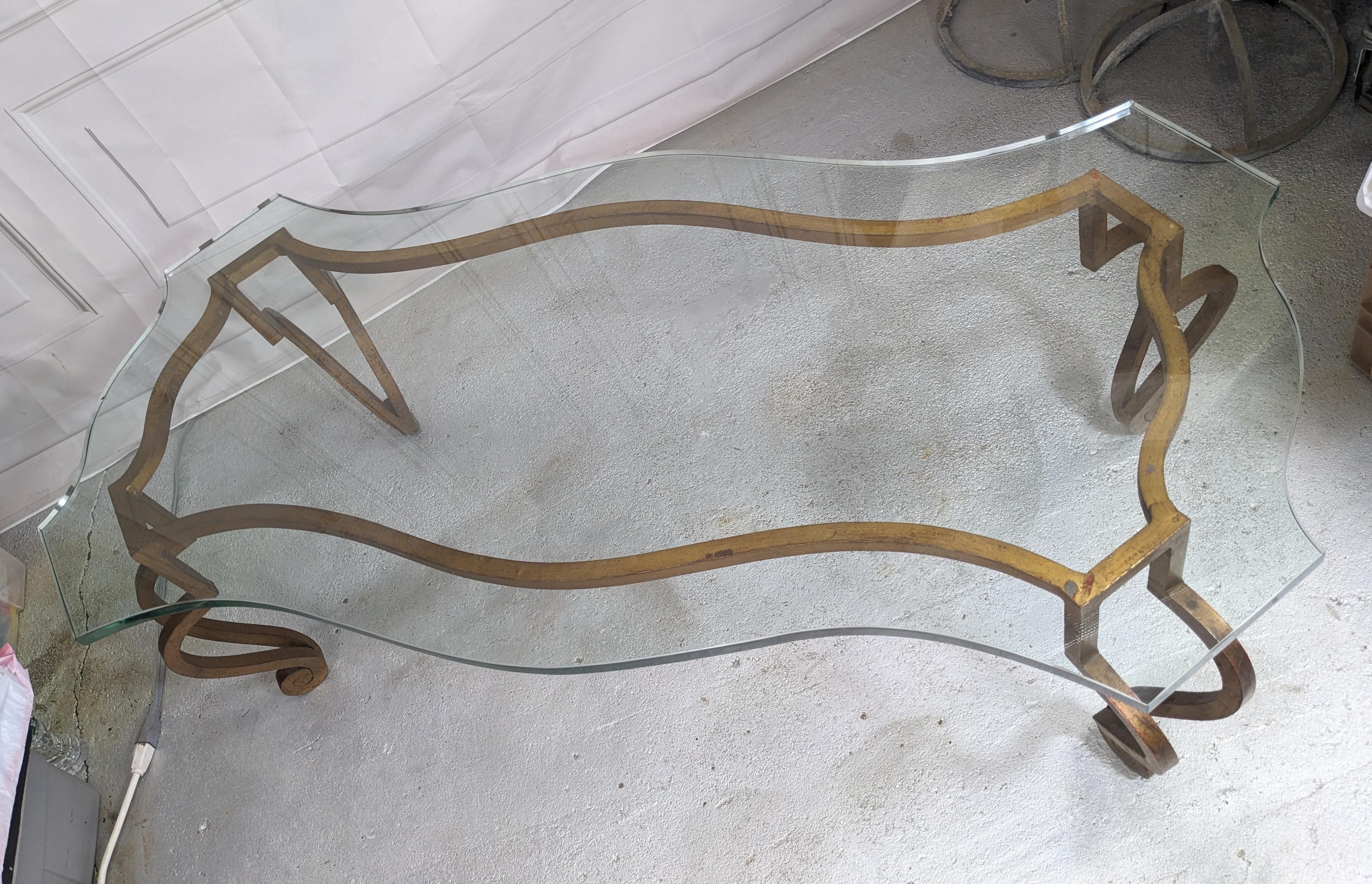 Elegant French Mid Century Gilt Iron Coffee Table, Jansen In Good Condition For Sale In Riverdale, NY