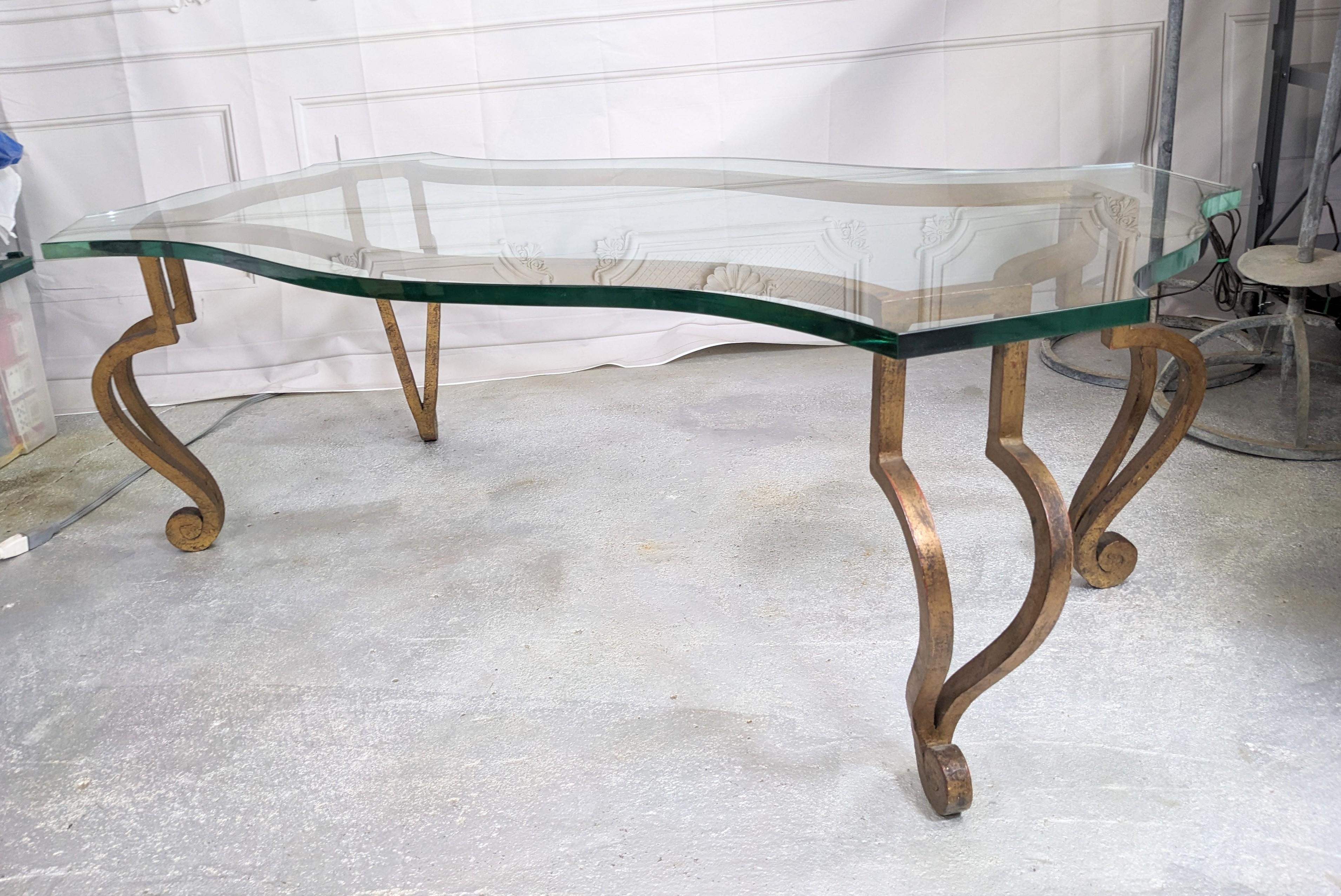 Mid-20th Century Elegant French Mid Century Gilt Iron Coffee Table, Jansen For Sale
