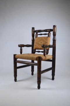 Elegant French Mid-Century Wood & Rope Woven Armchair
