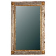 Elegant French Mirror with Rustic Wood Frame and Gilded Accents- Contemporary