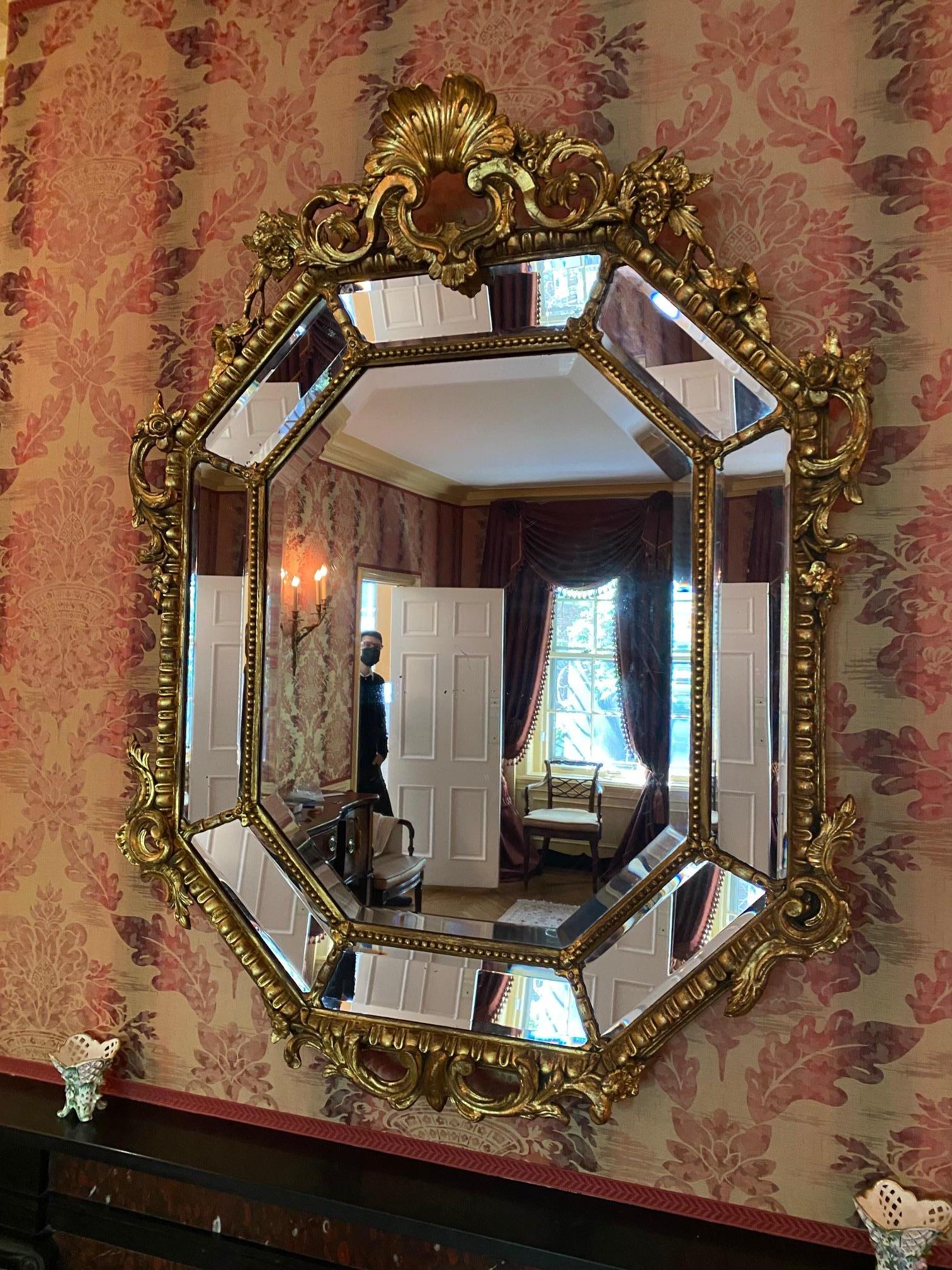 Elegant French Napoleon III period parclose gilt wood mirror.