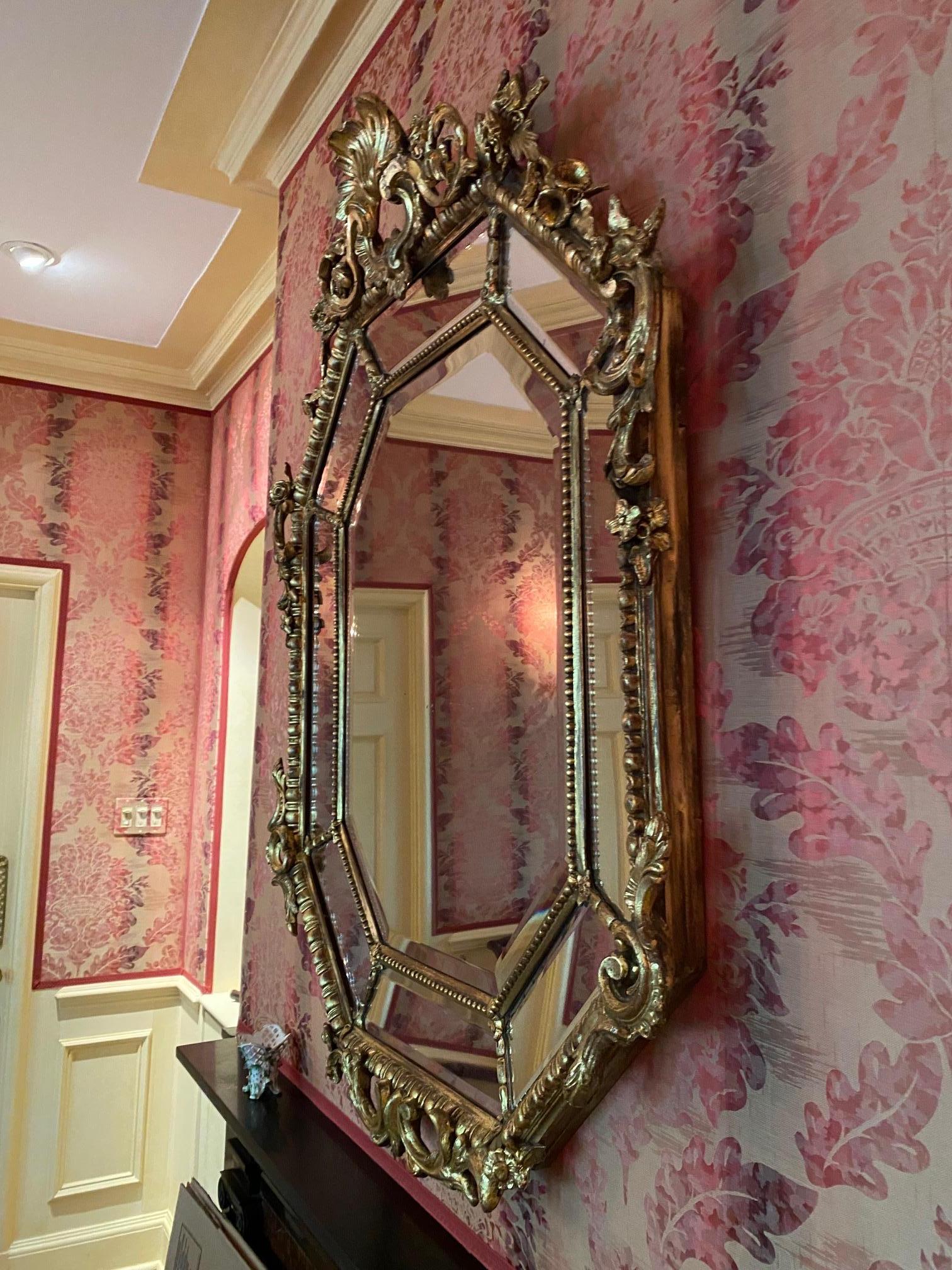 Mid-19th Century Elegant French Napoleon III Period Parclose Gilt Wood Mirror For Sale