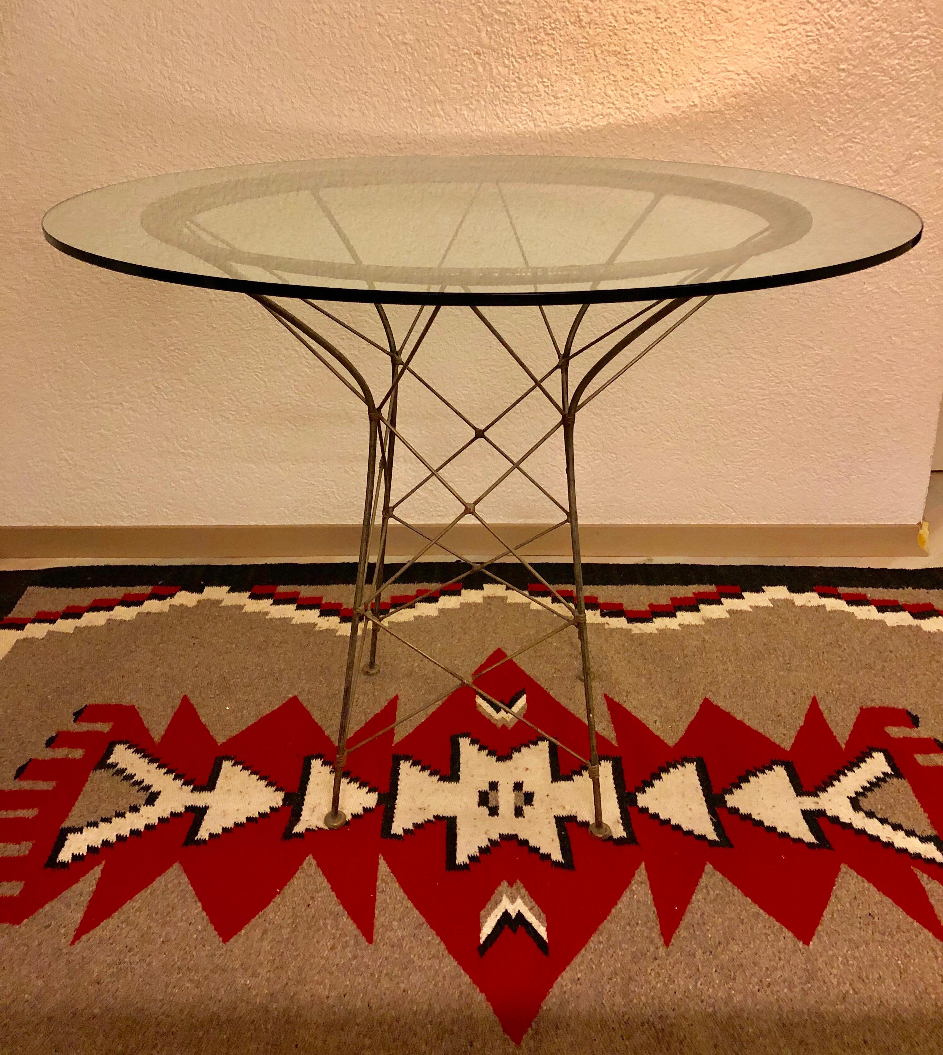 French Natural Wicker Round Dining Glass Table Wrought Iron ON SALE 2