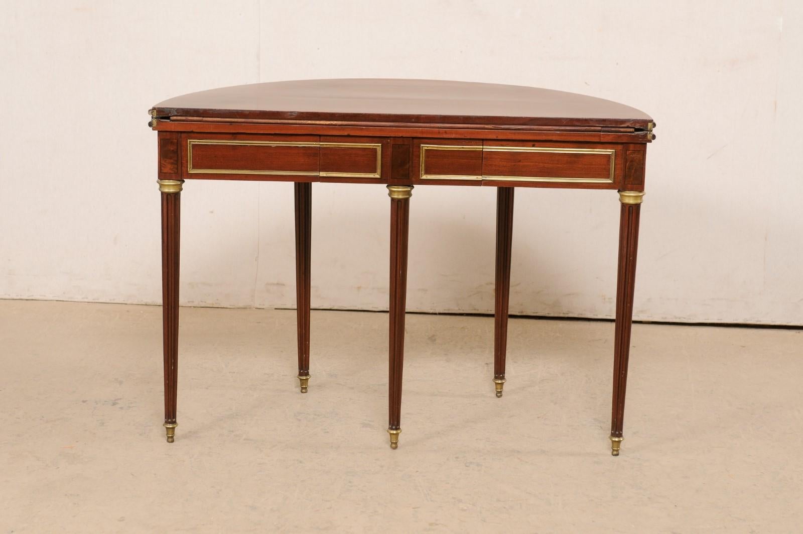  Elegant French Neoclassical Demi-to-round Table W/ Brass Accents, 19th C.  For Sale 8
