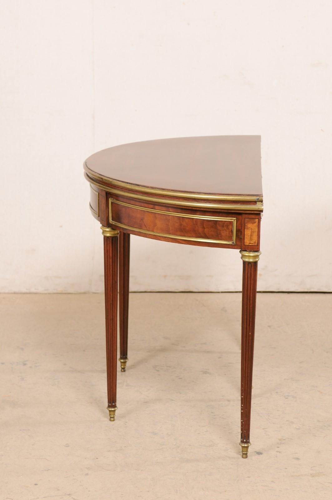  Elegant French Neoclassical Demi-to-round Table W/ Brass Accents, 19th C.  For Sale 9