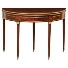  Elegant French Neoclassical Demi-to-round Table W/ Brass Accents, 19th C. 