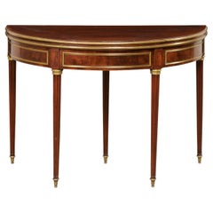 Antique Elegant French Neoclassical Demi-to-round Table W/ Brass Accents, 19th C.