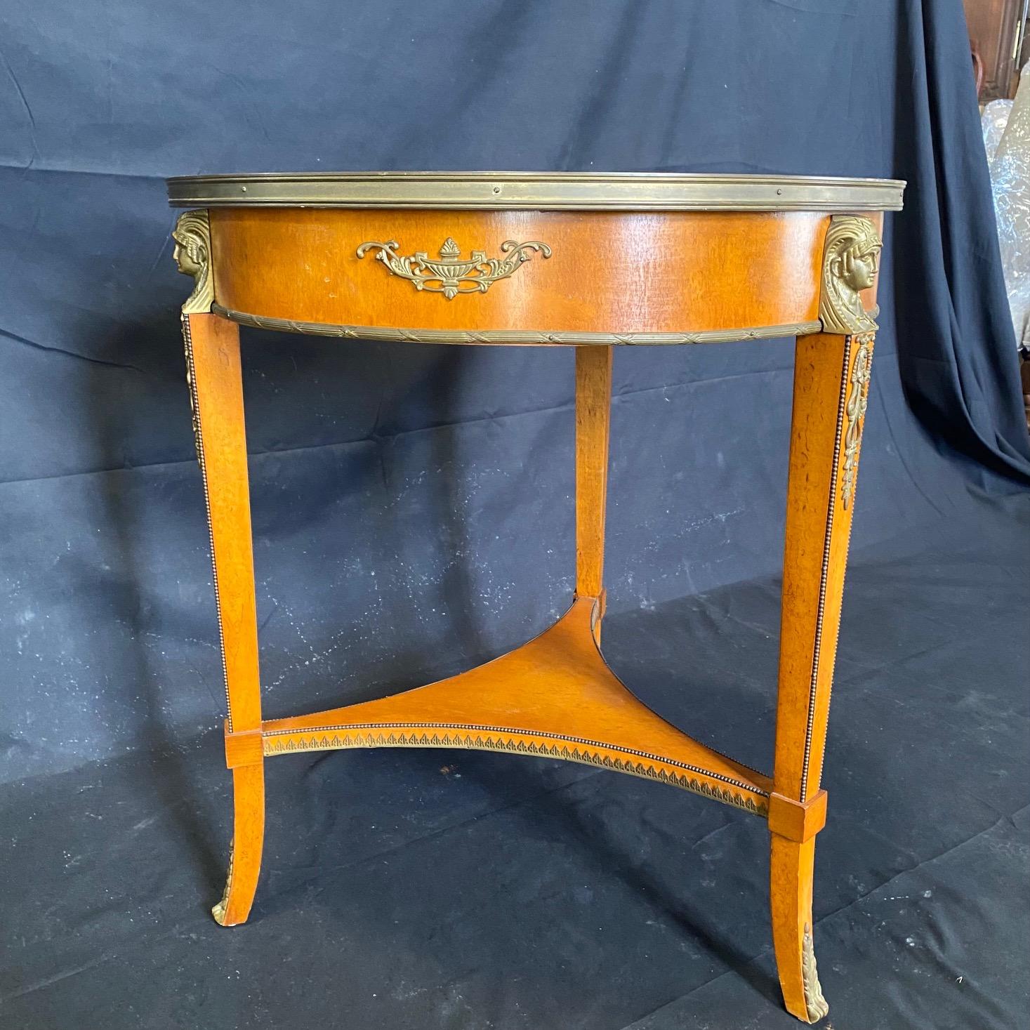 Elegant French Neoclassical Style Green Marble Top Bouilette or Side Table  For Sale 2