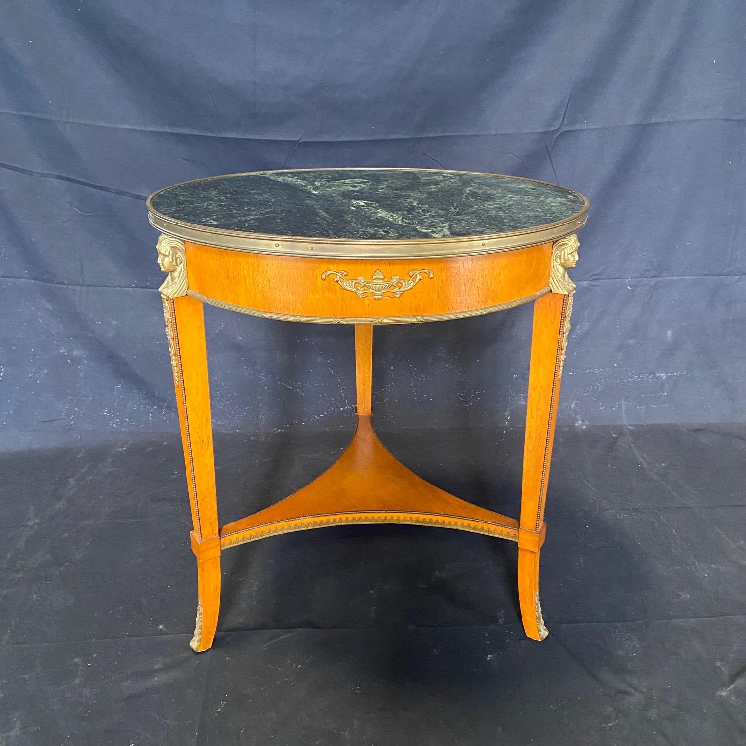 Elegant French Neoclassical Style Green Marble Top Bouilette or Side Table  For Sale 4