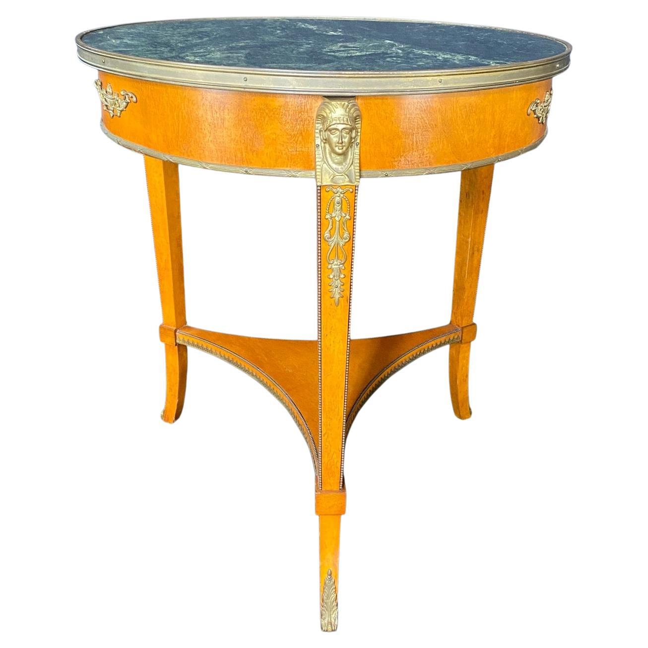 Elegant French Neoclassical Style Green Marble Top Bouilette or Side Table  For Sale