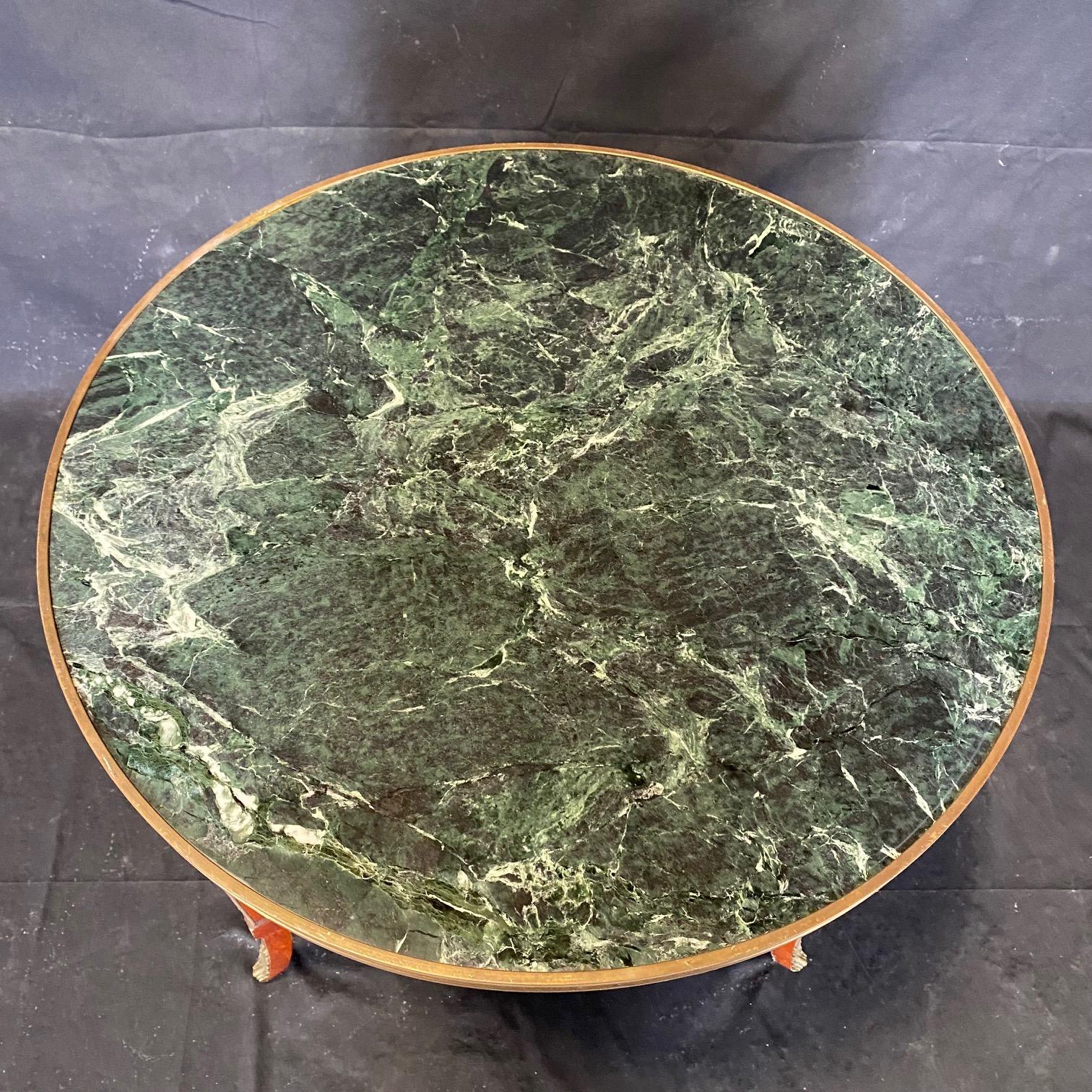 Elegant French Neoclassical Style Green Marble Top Bouilette Side Table  3