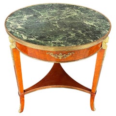 Elegant French Neoclassical Style Green Marble Top Bouilette Side Table 