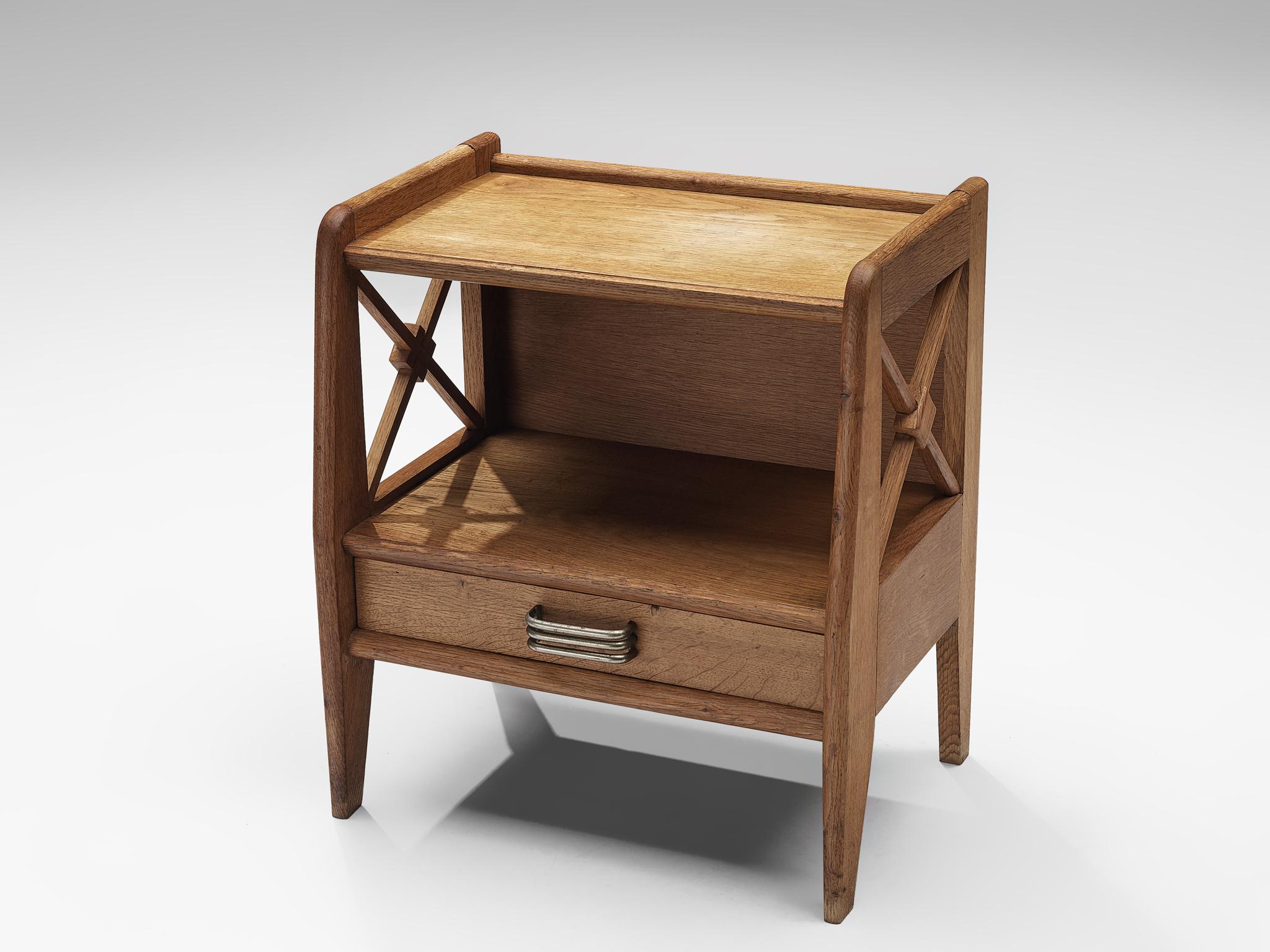 Mid-Century Modern Elegant French Nightstand in Oak