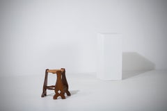 Elegant French Oak Stool, Woven Rush Seat, 1930s