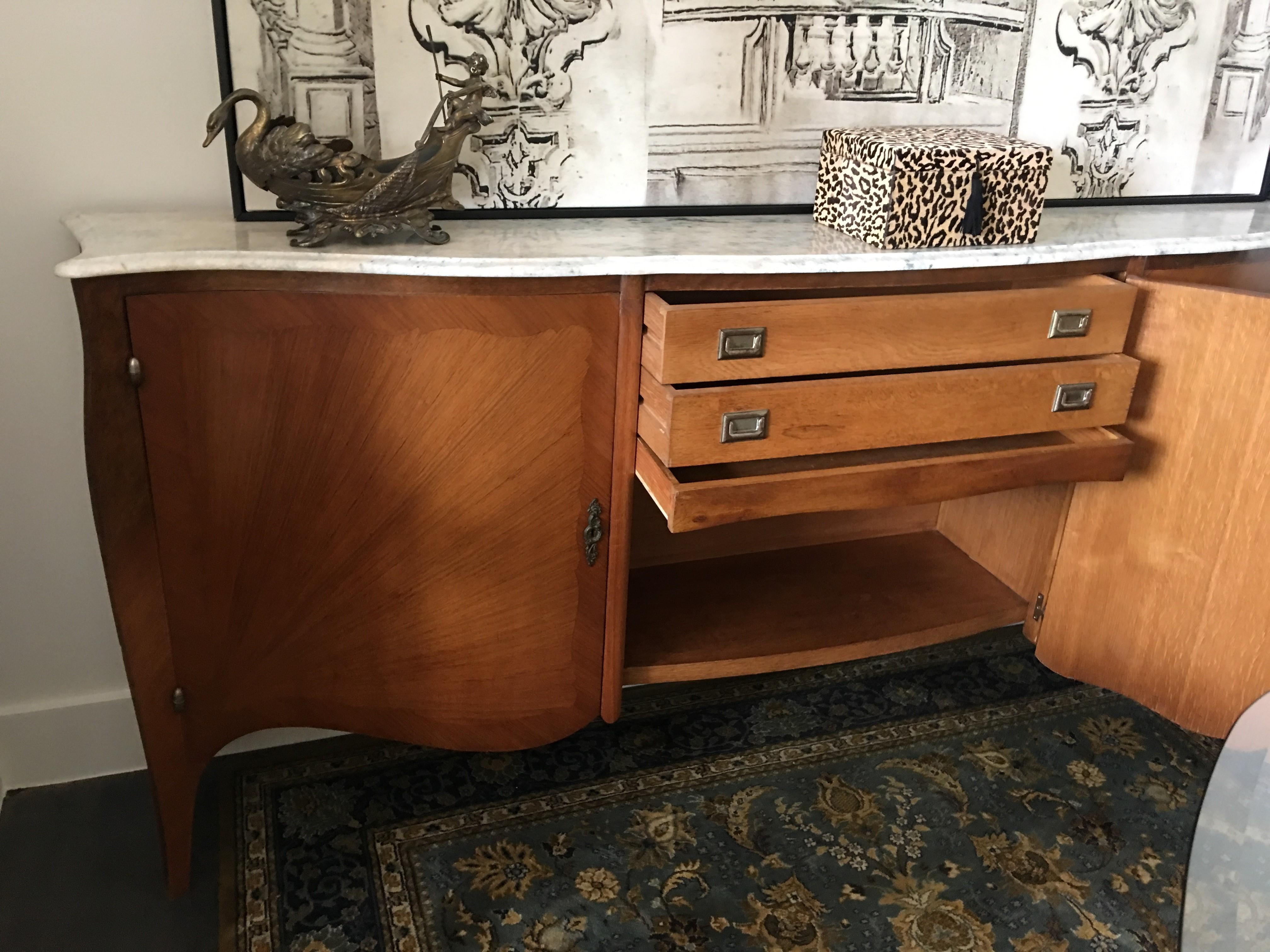 Elegant French Parquetry Three-Door Marble-Top Buffet or Sideboard 3