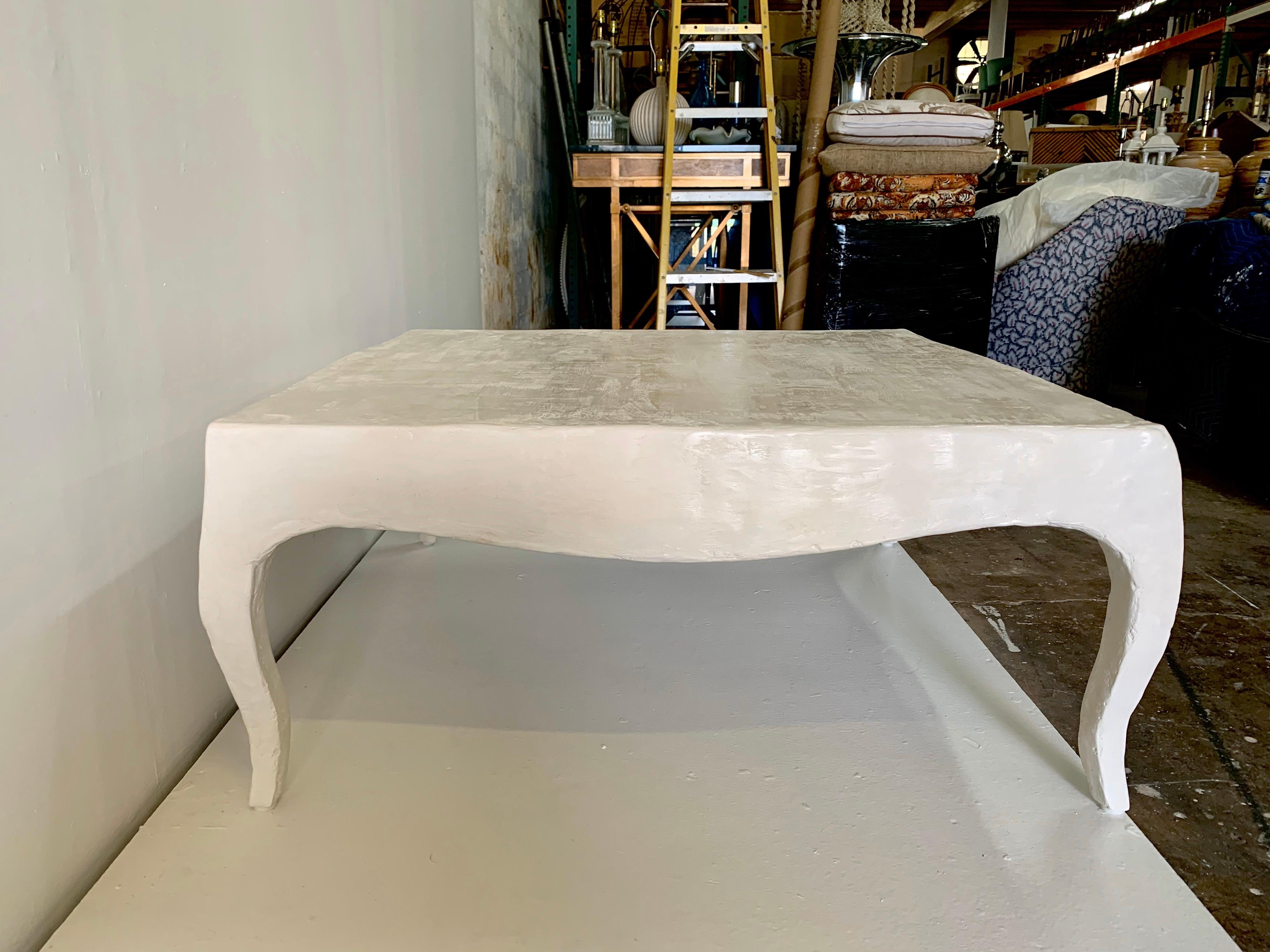 Elegant French Plaster Textured Cocktail Table with Cabriolet Legs, For Sale 2
