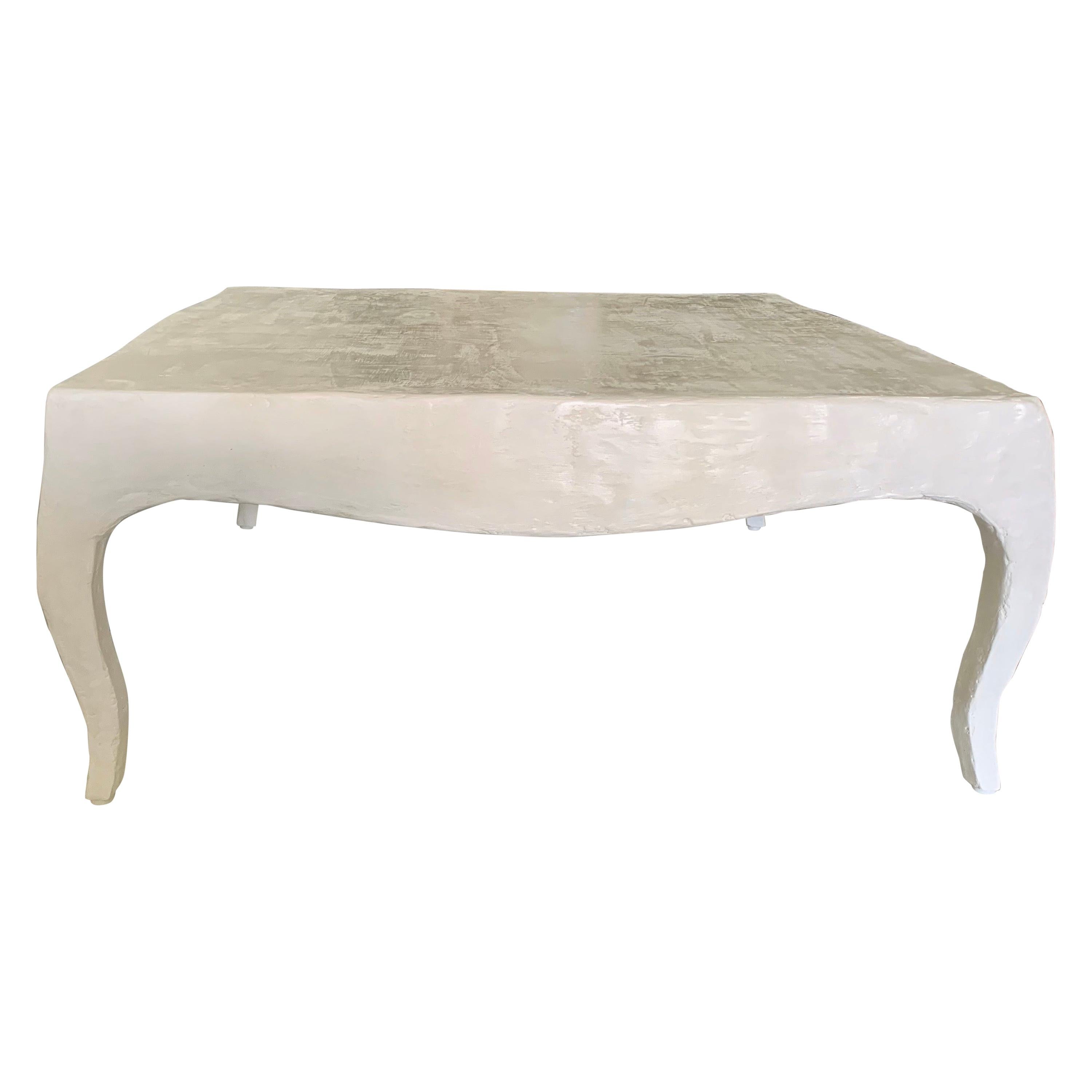 Elegant French Plaster Textured Cocktail Table with Cabriolet Legs,