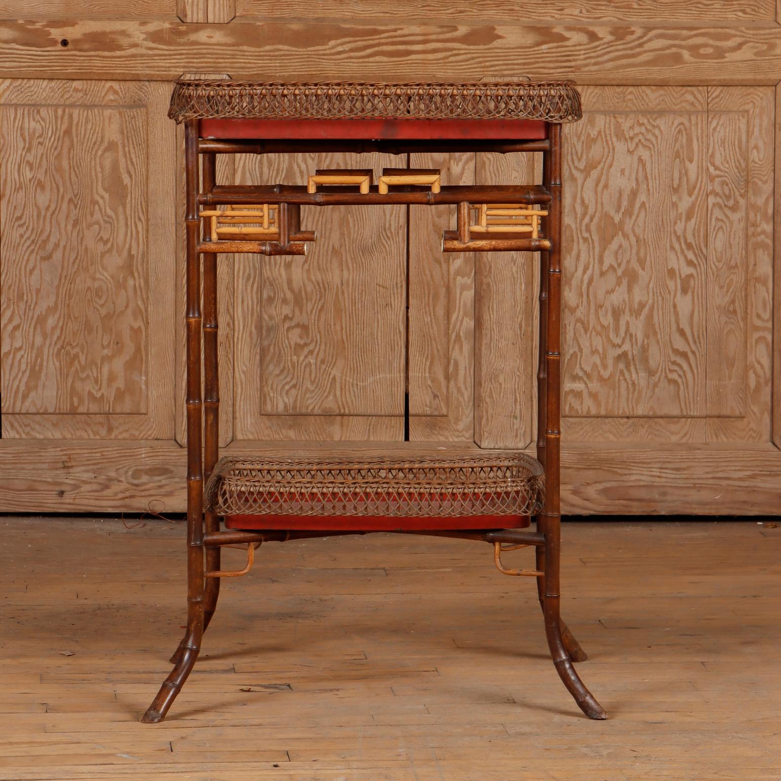 Elegant French rattan and lacquered wood table C 1920 in the Japanese style.1850