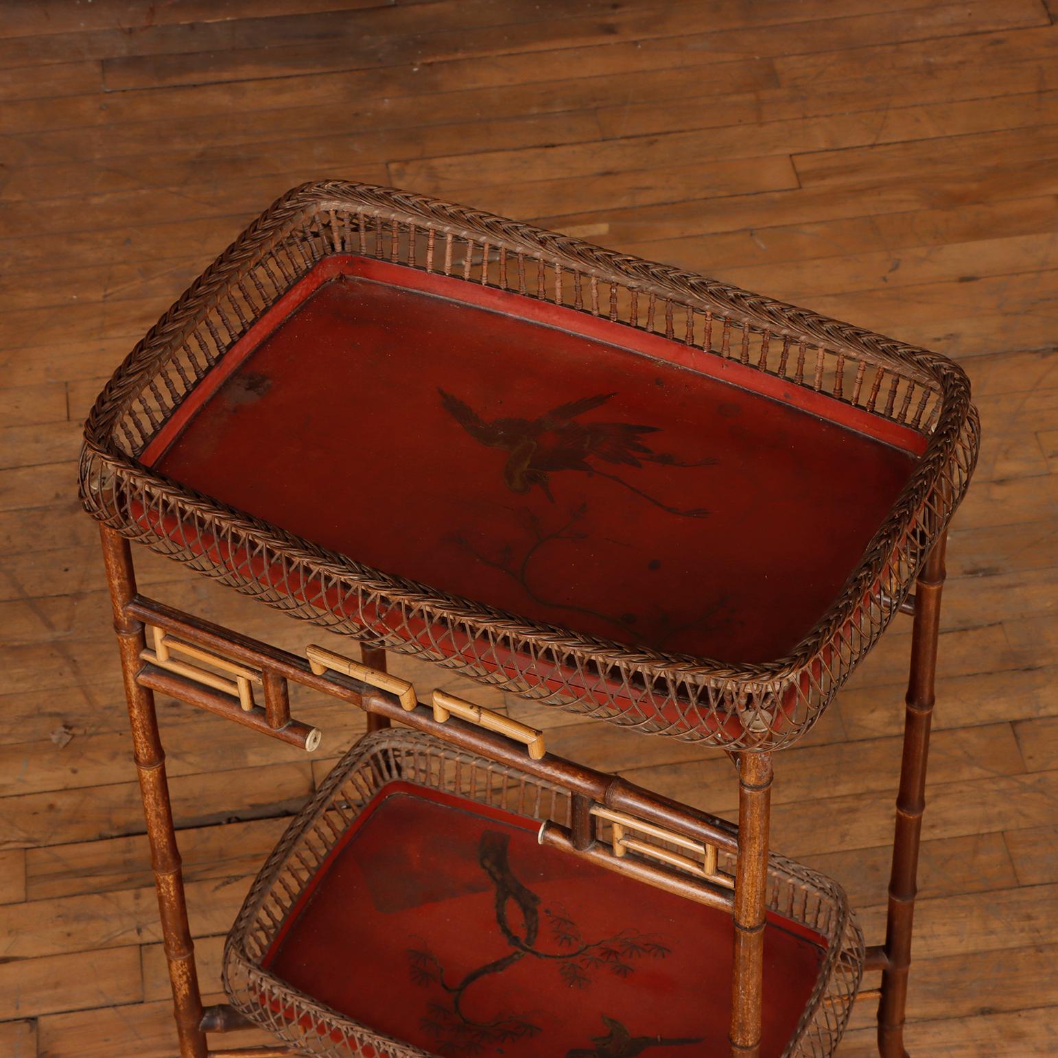 Japanned Elegant French rattan and lacquered wood table C 1920 in the Japanese style.