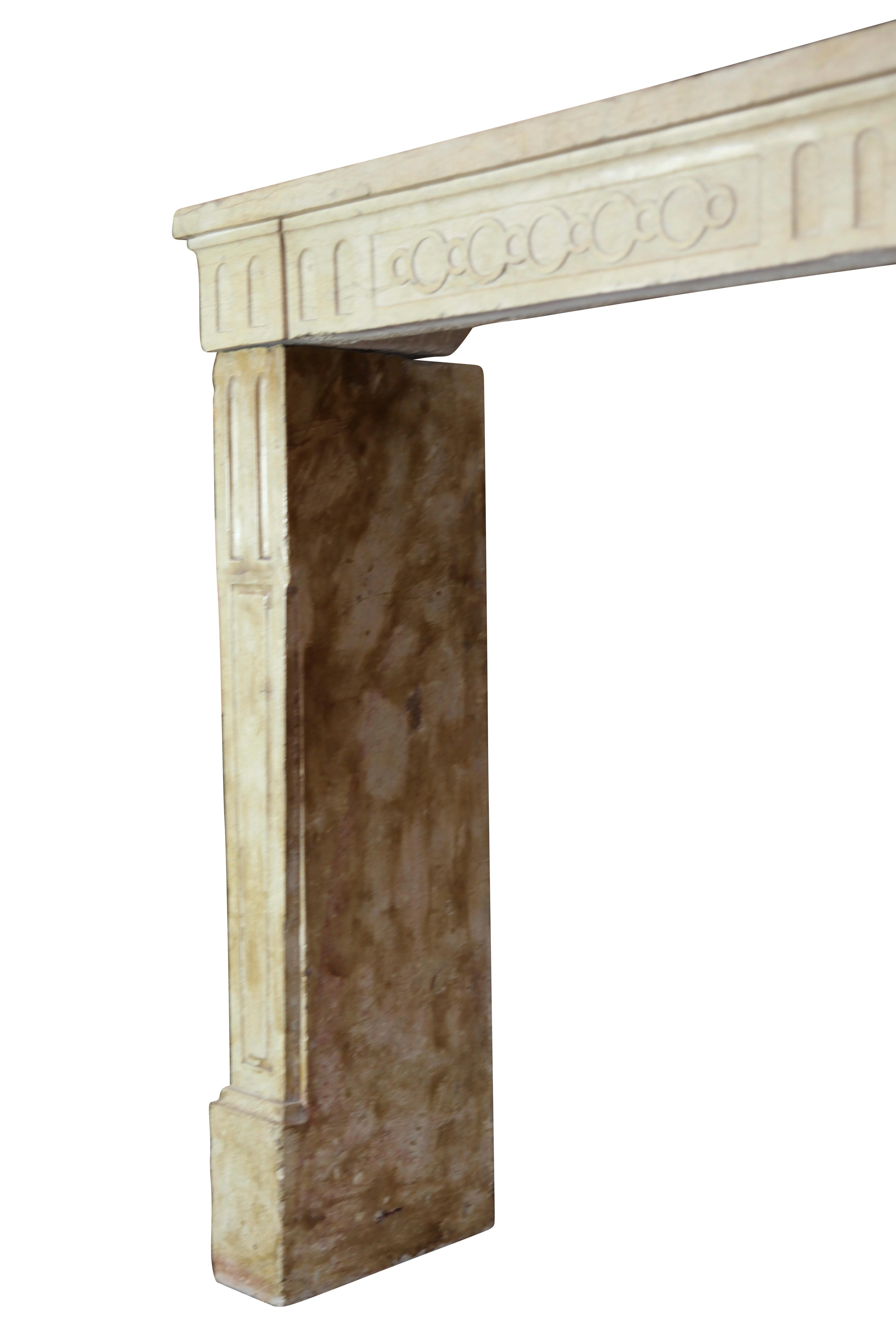 Hand-Carved Elegant French Rustic Limestone Fireplace Surround For Sale