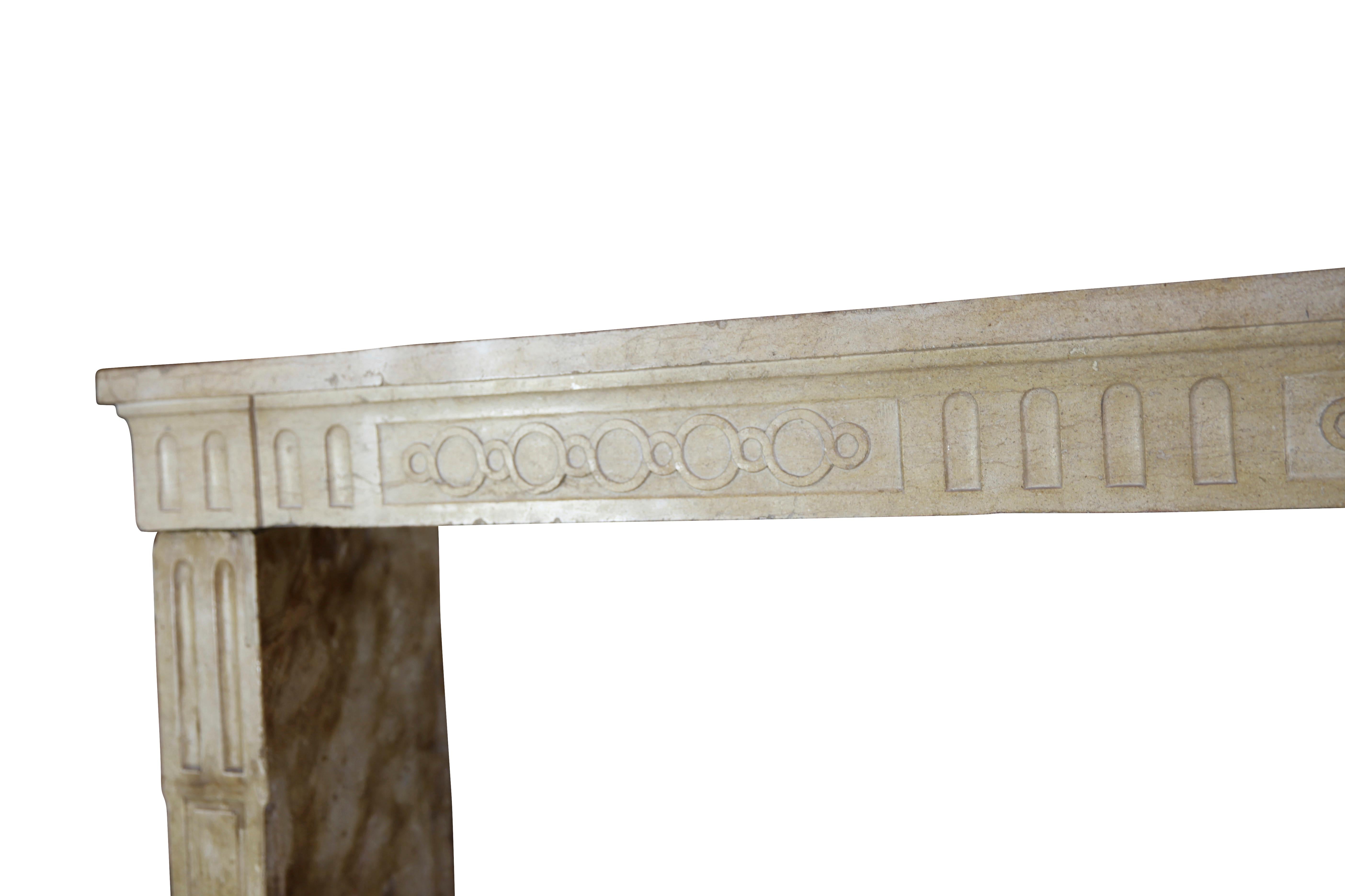19th Century Elegant French Rustic Limestone Fireplace Surround For Sale