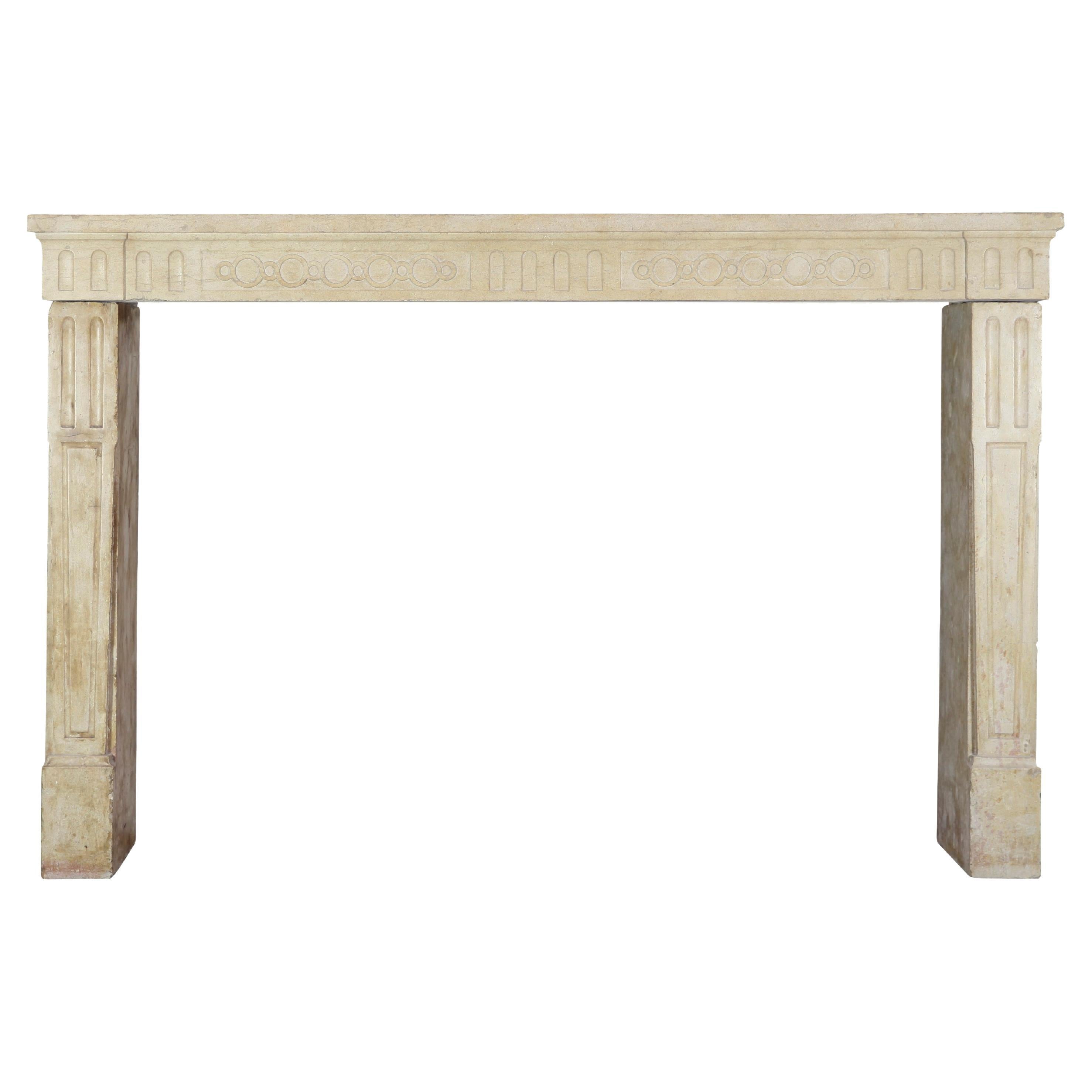Elegant French Rustic Limestone Fireplace Surround For Sale