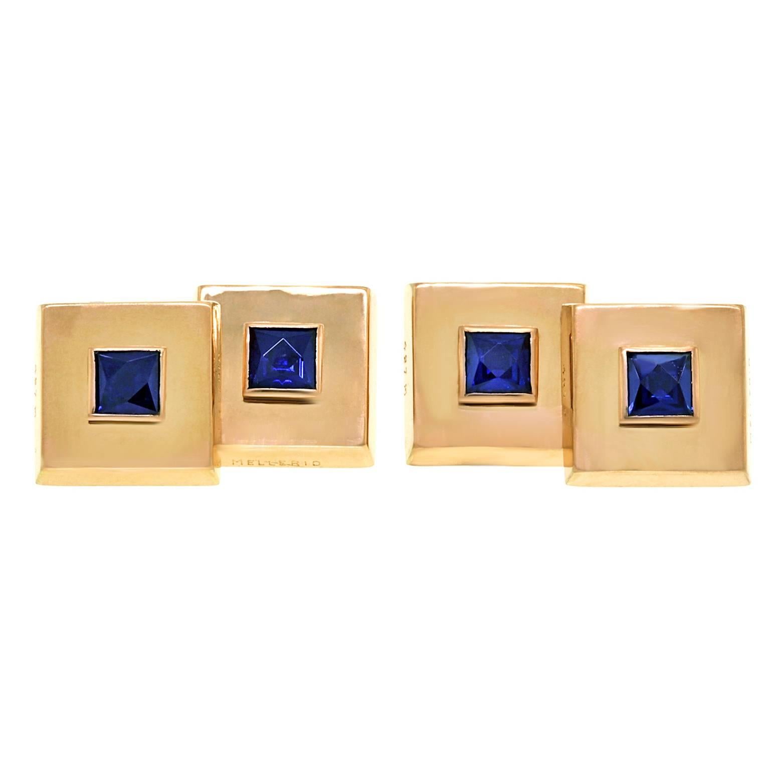 Elegant French Sapphire and Gold Cufflinks by Mellerio 6