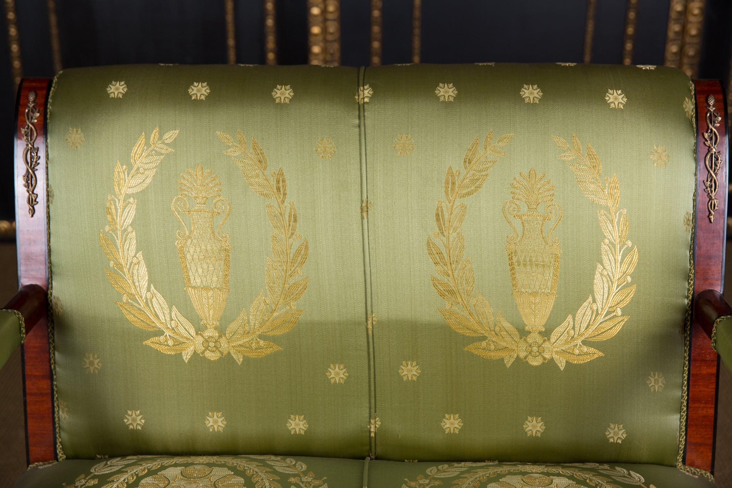 Bronzed Elegant French Seating Set in Empire Style Mahogany