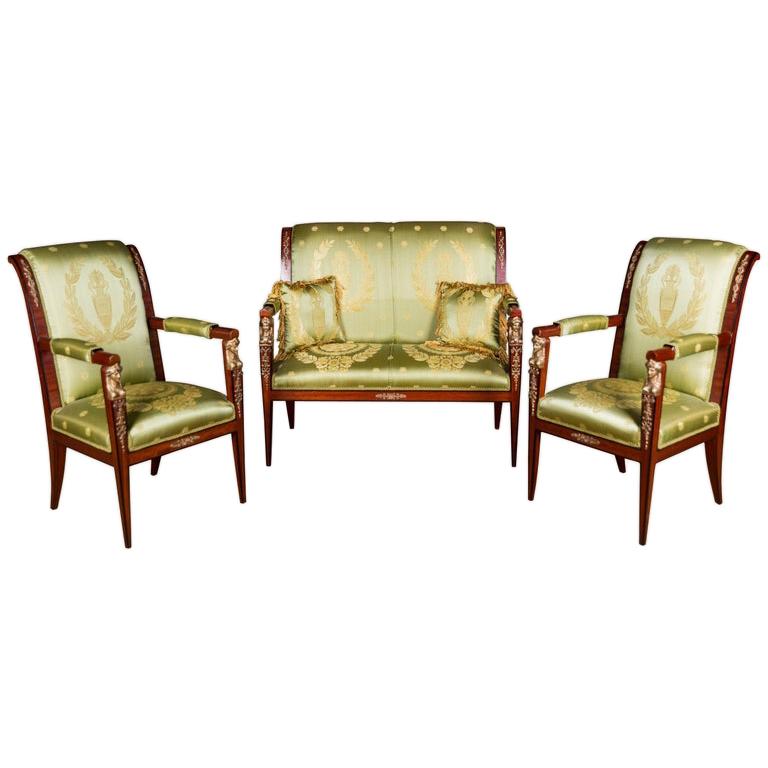 Elegant French Seating Set in Empire Style Mahogany
