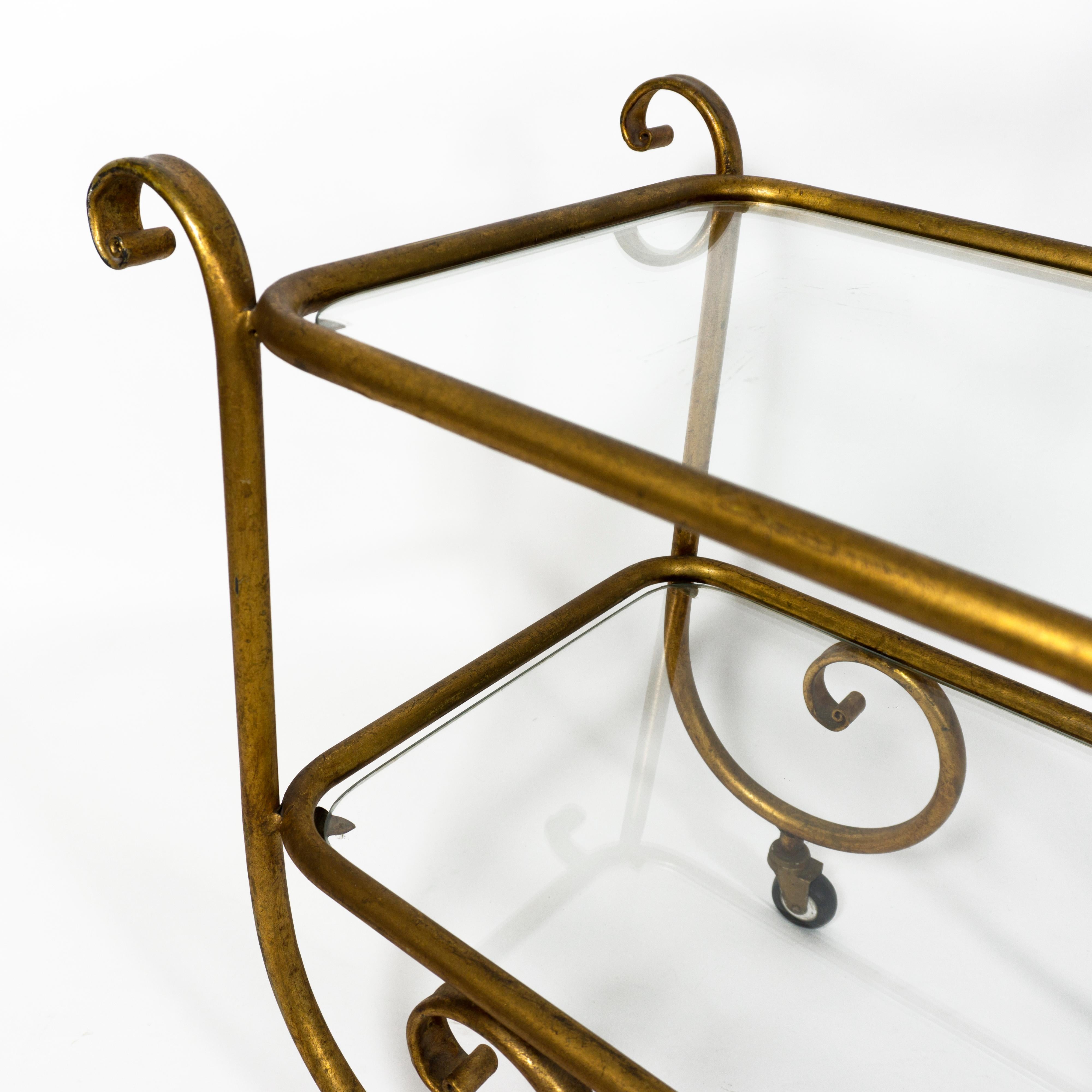 Metal Elegant French Serving Trolley Gilt Glass Tired Bar Cart from the 1960s 1970 For Sale