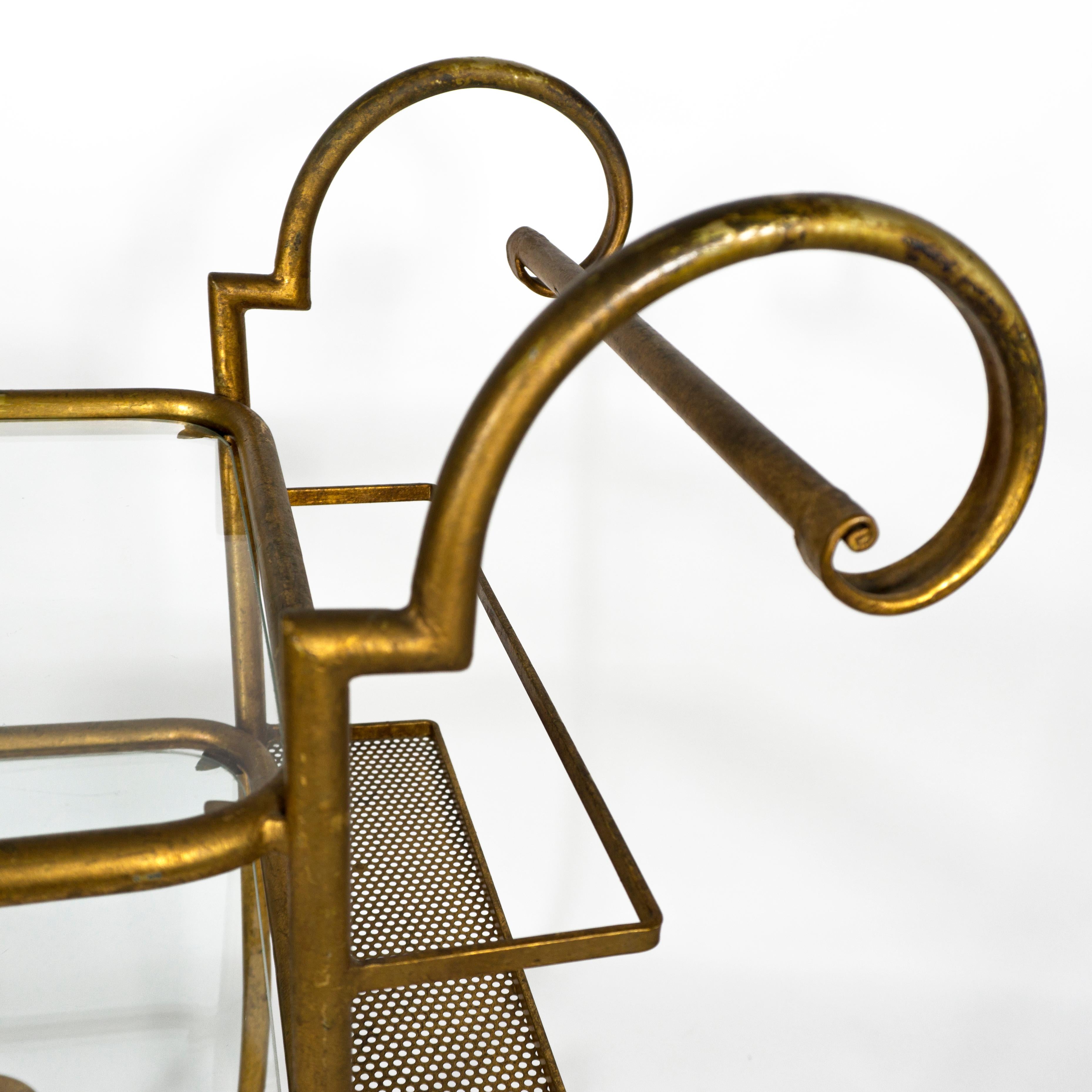 Elegant French Serving Trolley Gilt Glass Tired Bar Cart from the 1960s 1970 For Sale 1