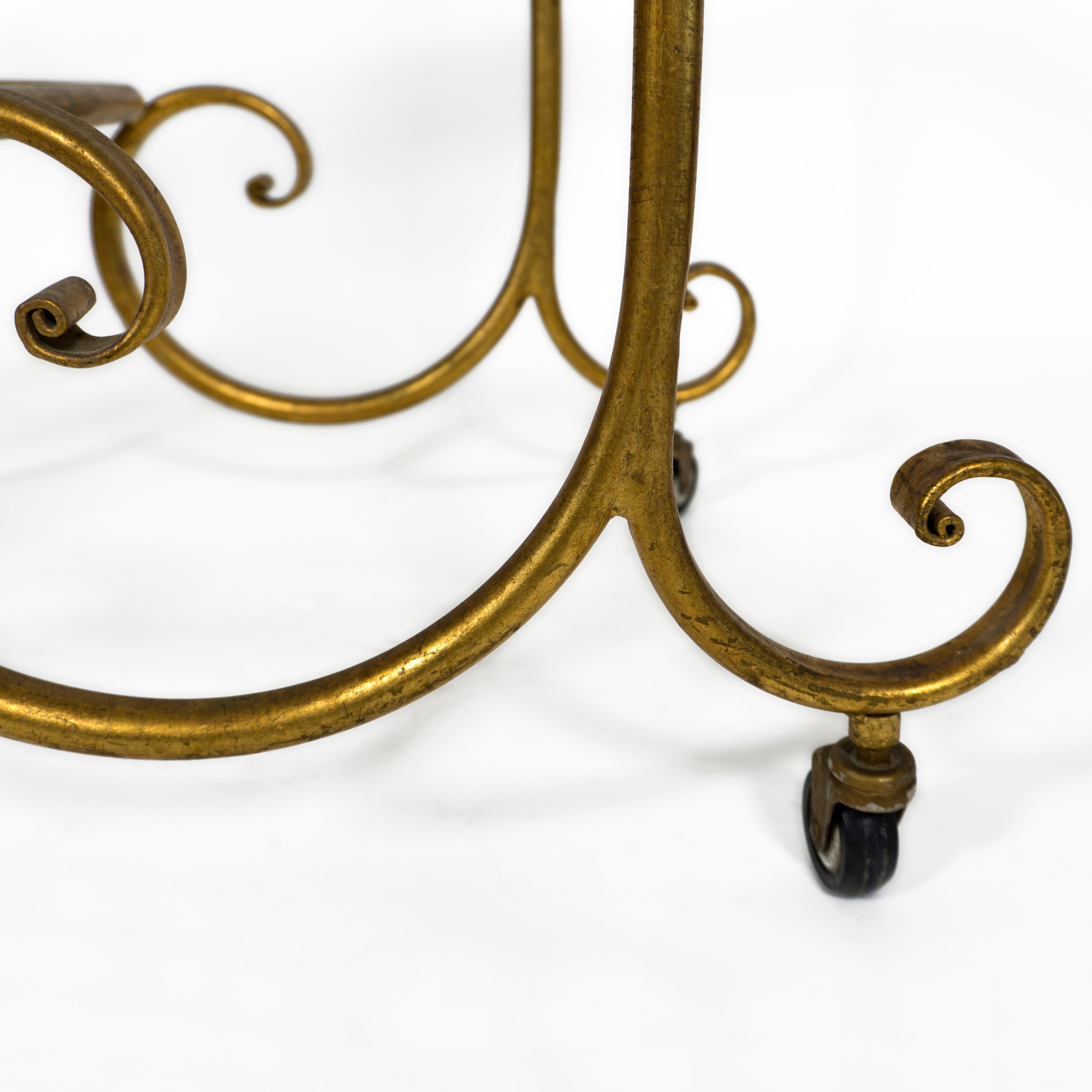 Elegant French Serving Trolley Gilt Glass Tired Bar Cart from the 1960s 1970 For Sale 3
