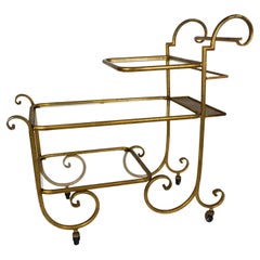 Eleganter französischer Servierwagen Vergoldetes Glas Müde Barwagen aus den 1960er Jahren 1970