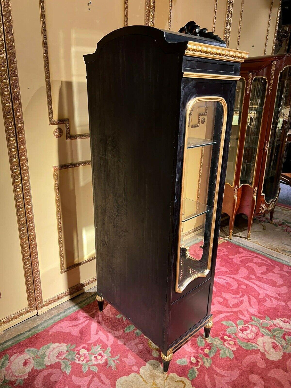 Elegant French Showcase antique Louis XVI Age 20th Century Beech Black / Gold 6
