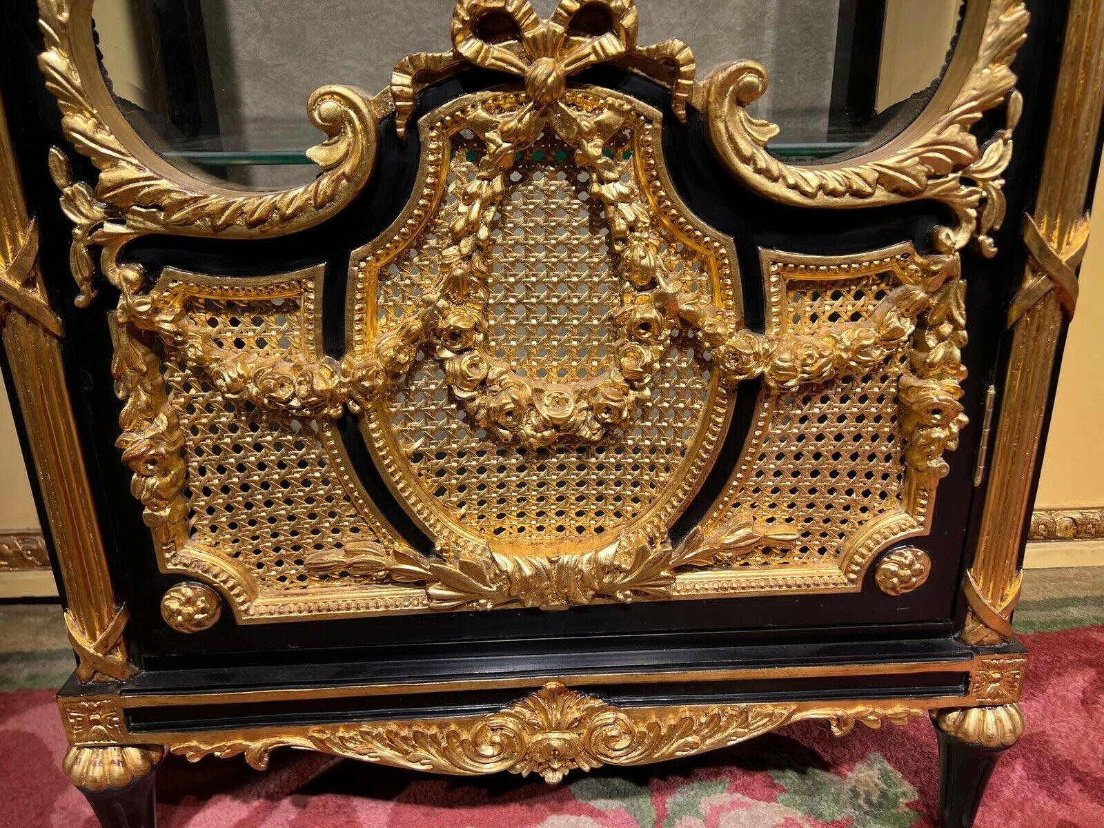 Elegant French Showcase antique Louis XVI Age 20th Century Beech Black / Gold 7