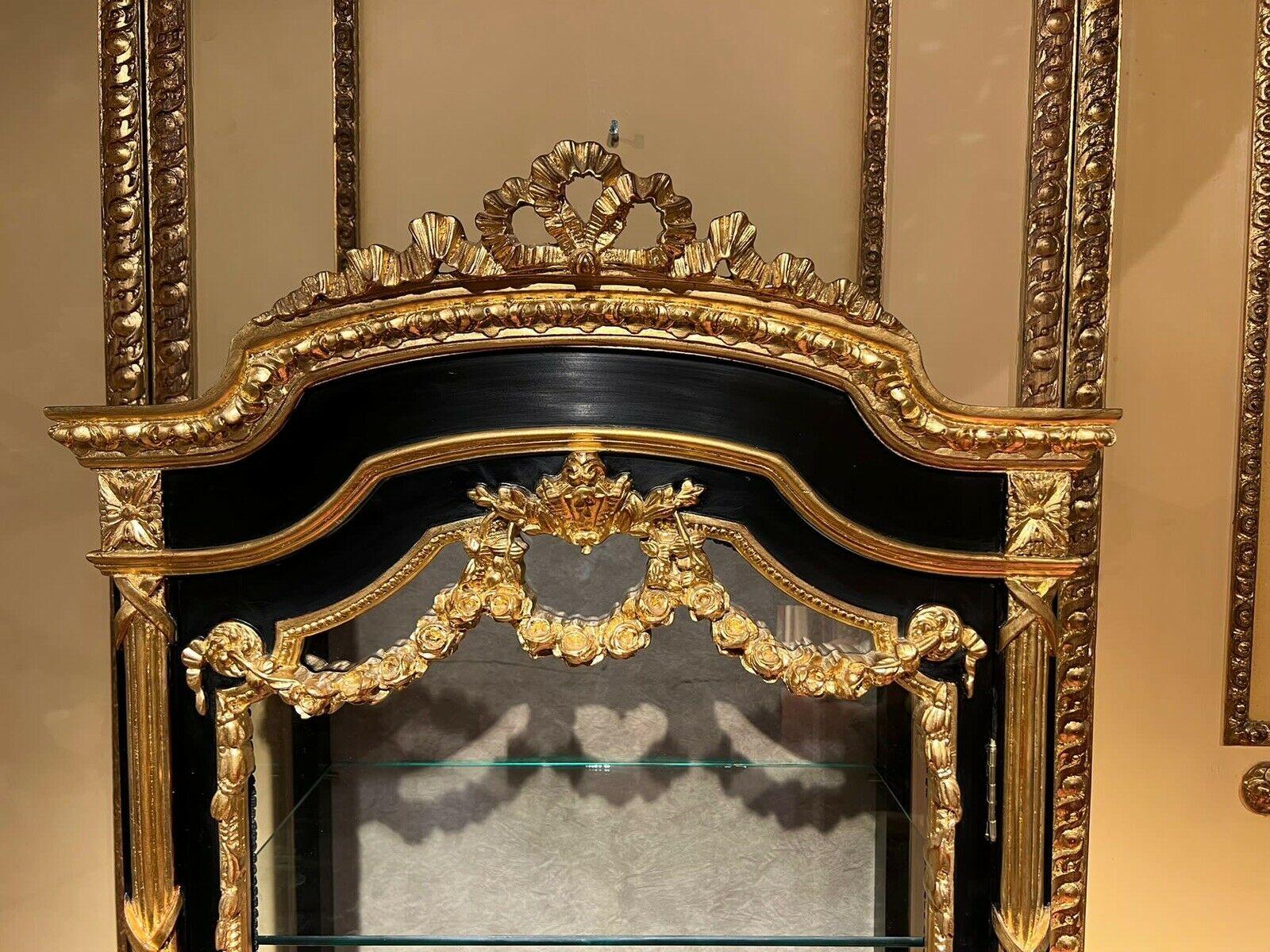Elegant French Showcase antique Louis XVI Age 20th Century Beech Black / Gold 8