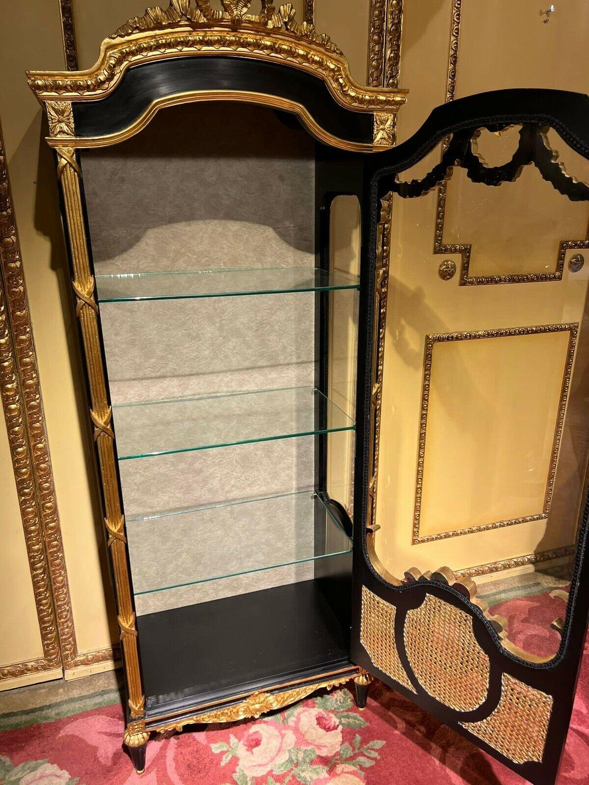 Elegant French Showcase antique Louis XVI Age 20th Century Beech Black / Gold 1