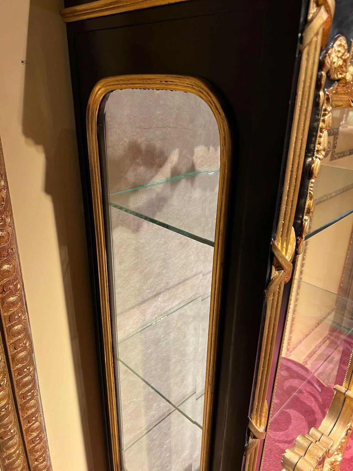 Elegant French Showcase antique Louis XVI Age 20th Century Beech Black / Gold 2
