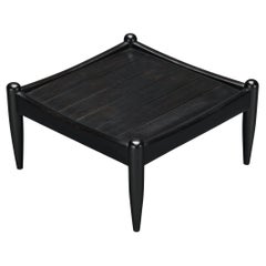 Vintage Elegant French Side Table in Black Lacquered Oak 