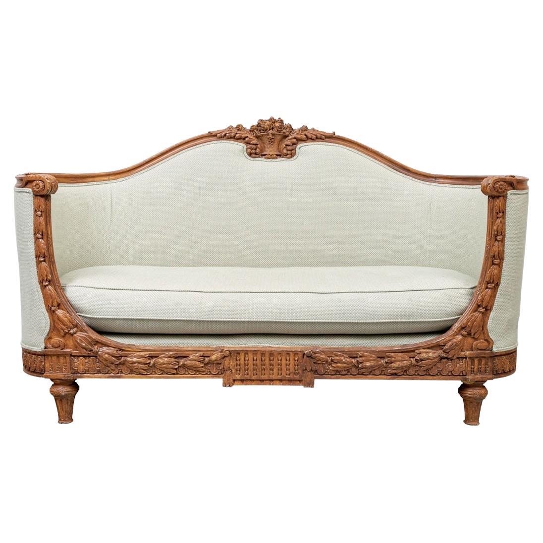 Elegant French Style Carved Sofa For Sale