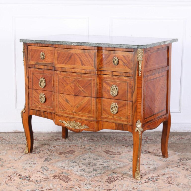 Parquetry Elegant French Transitional Commode For Sale