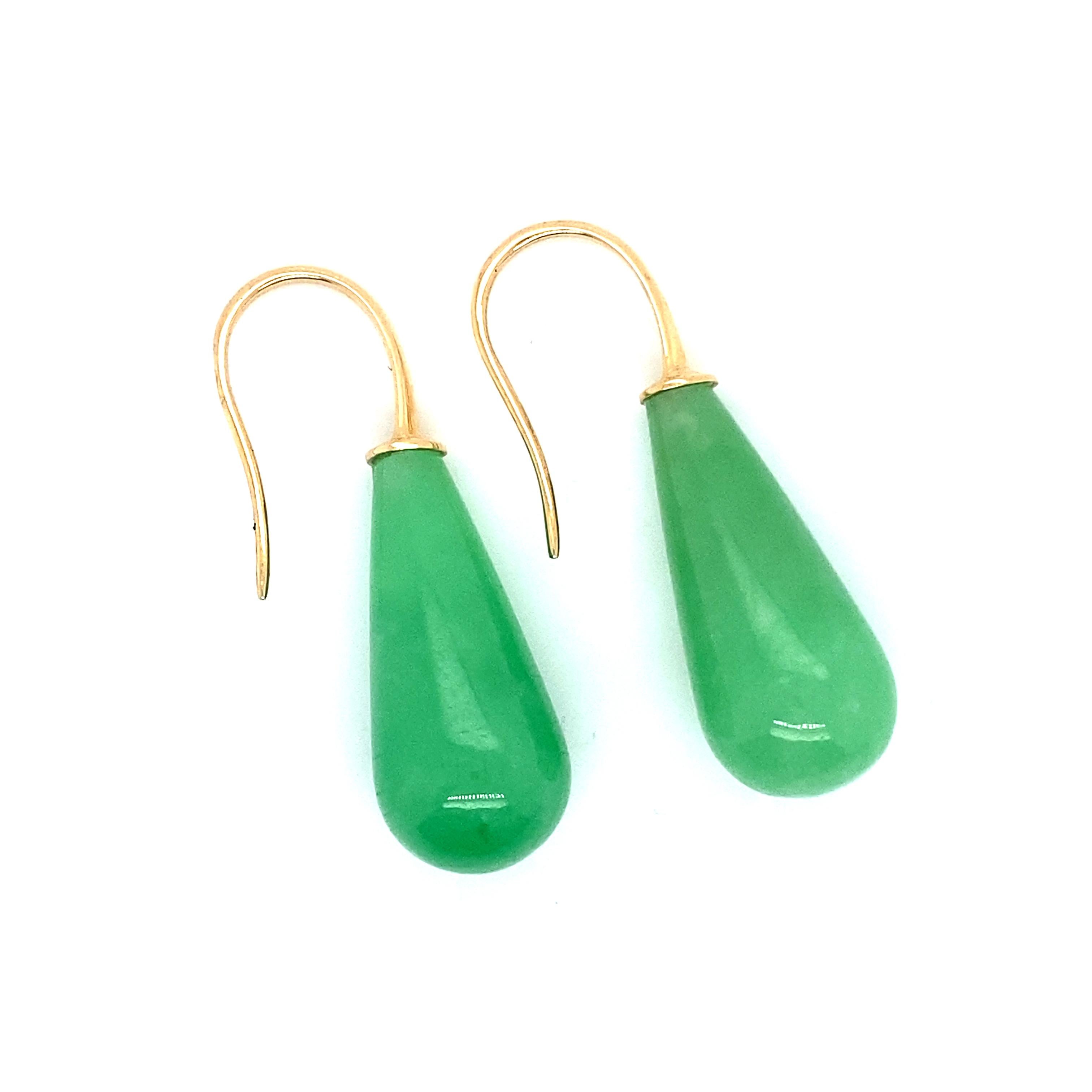 Oval Cut Elegant French Yellow Gold and Jade Drop Earrings 