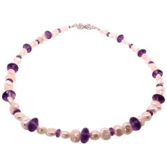 Elegant Freshwater Pearl and Amethyst Choker Necklace or Bracelet