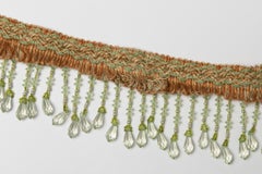 Elegant Fringe Trim with Light Green Beads, Antique Style