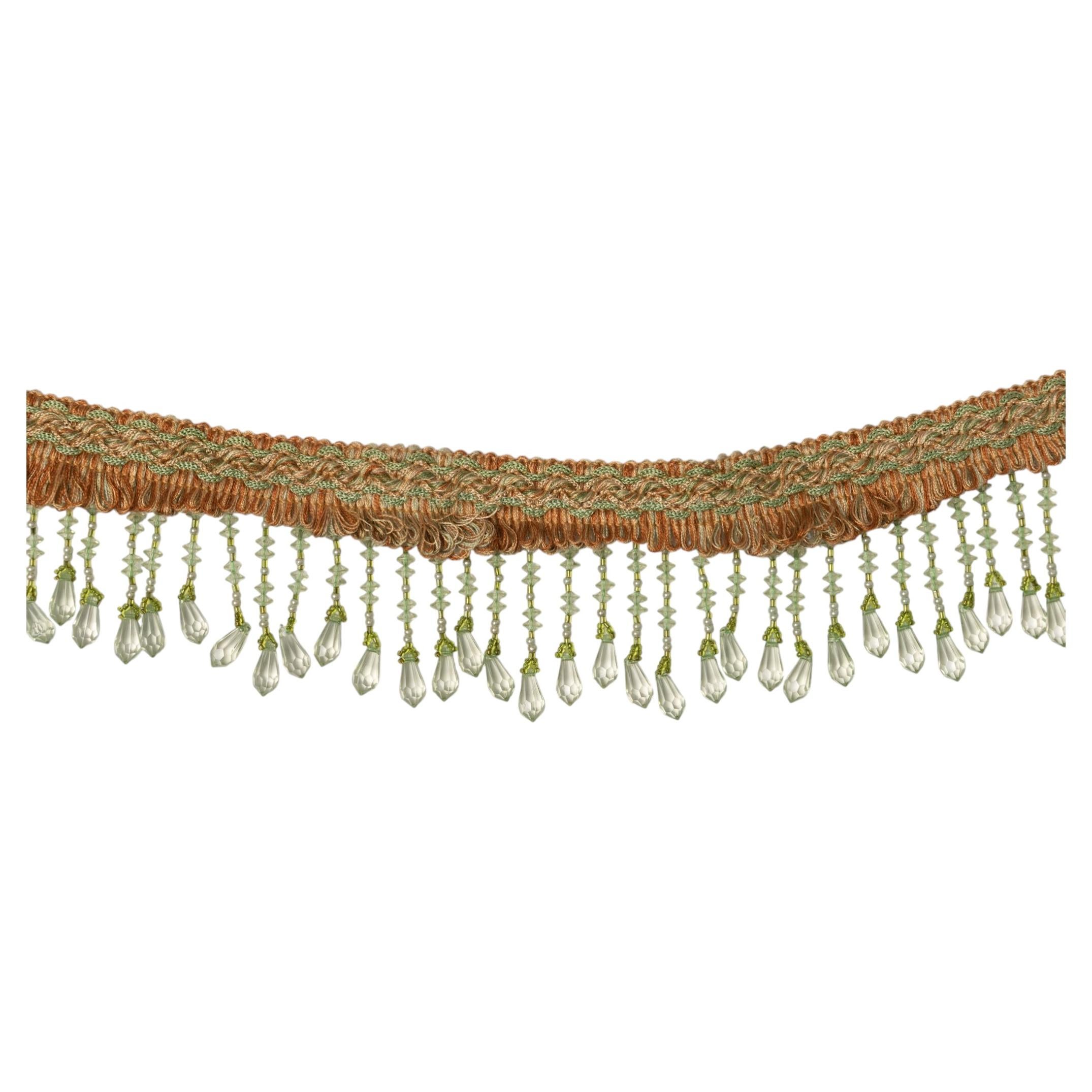 Elegant Fringe Trim with Light Green Beads, Antique Style For Sale