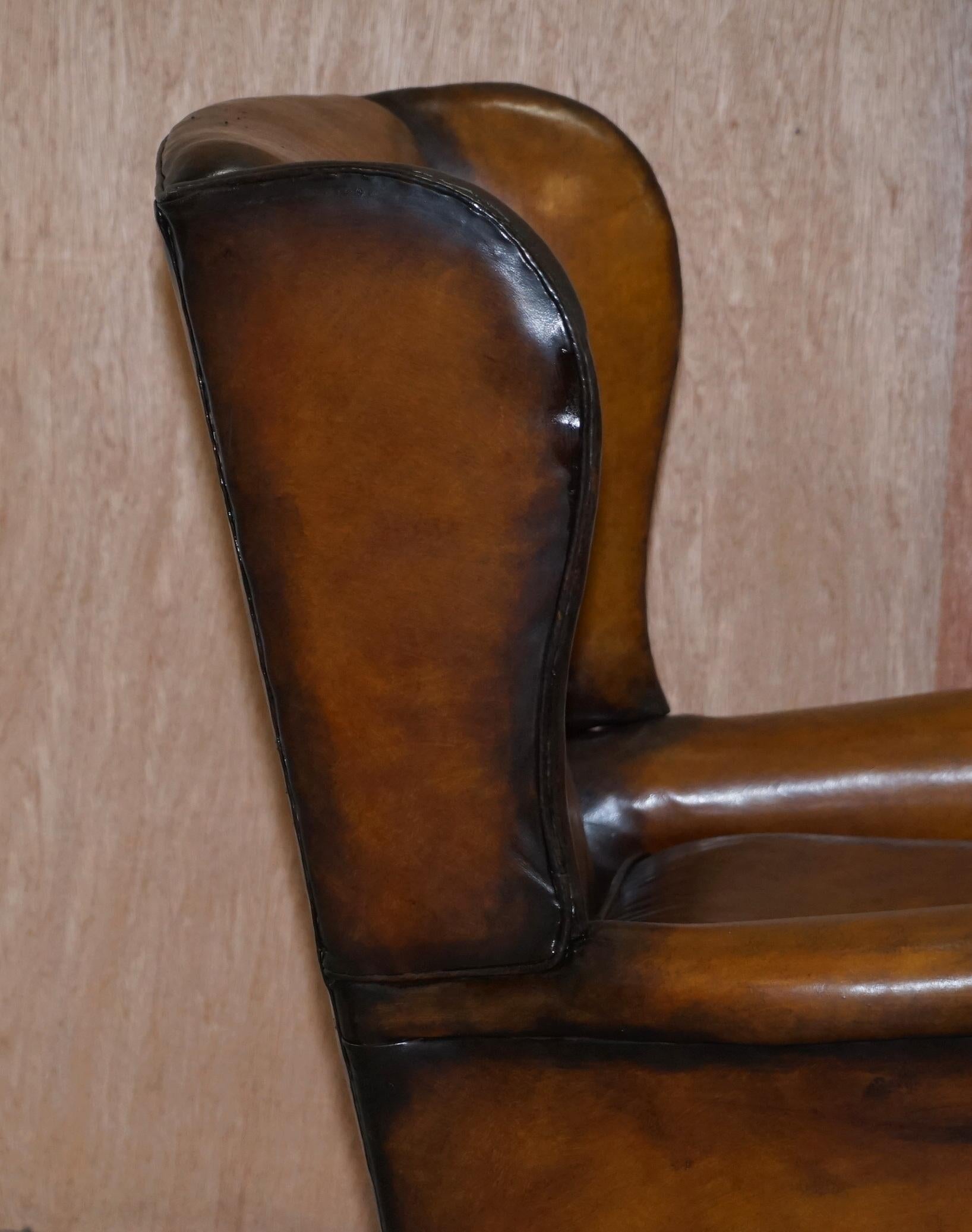 Elegant Fully Restored Edwardian Brown Leather Club Wingback Armchair circa 1900 8