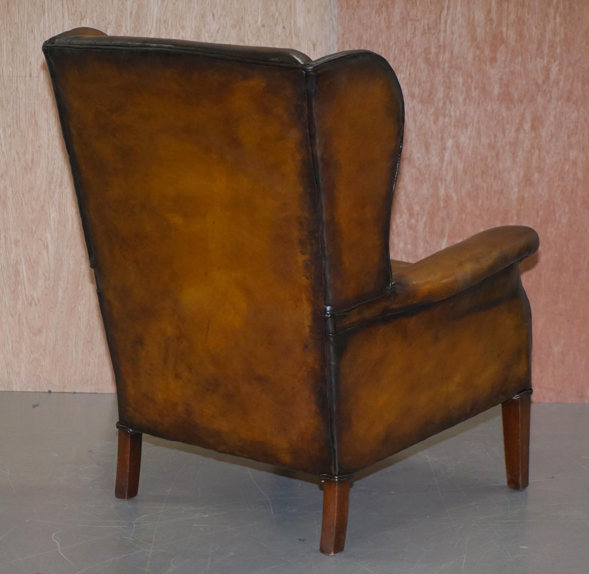 Elegant Fully Restored Edwardian Brown Leather Club Wingback Armchair circa 1900 8